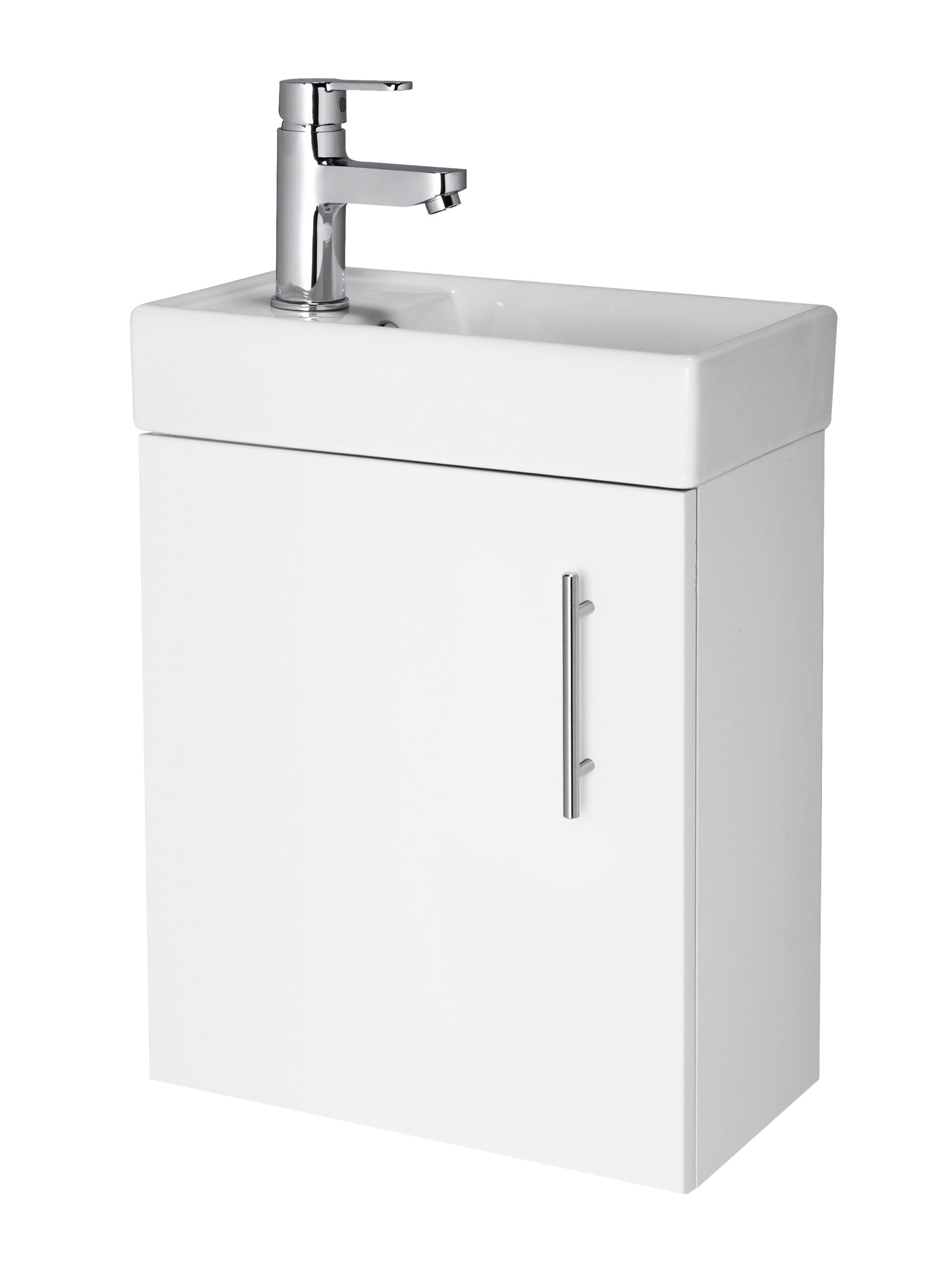 Sleek white bathroom sink cabinet with a modern chrome tap, ideal for bathroom renovation or upgrading bathroom furniture in the UK.