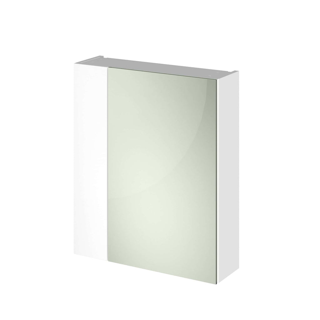 Sleek white bathroom wall cabinet with a mirrored door, modern storage solution for bathrooms, enhancing space and style. Features clean lines and a minimalist design for contemporary bathroom decor.