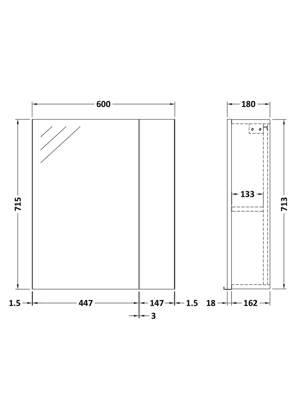 Sleek modern bathroom mirror with clean lines and precise dimensions for stylish Bubly Bathrooms interiors.