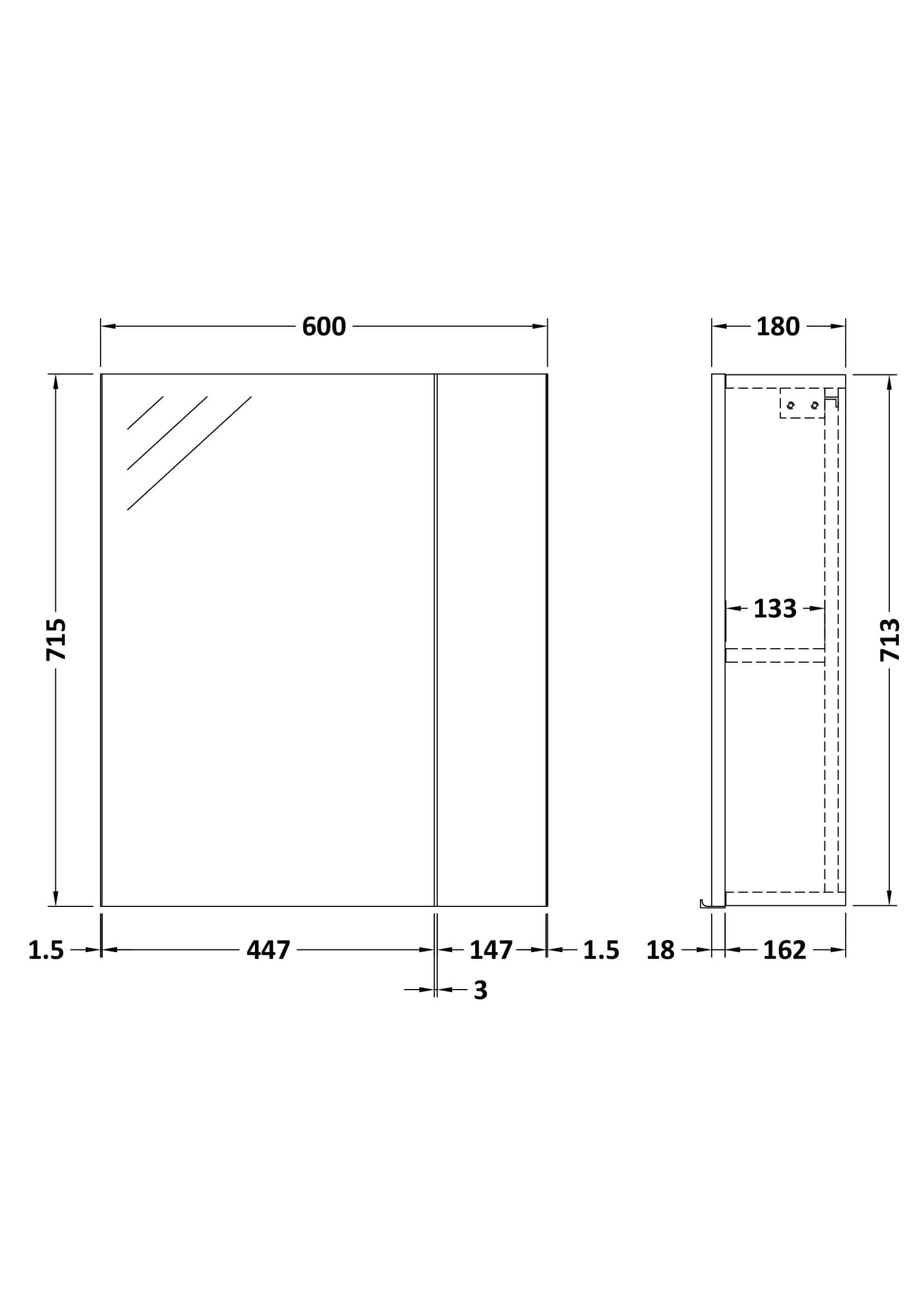 Sleek modern bathroom mirror with clean lines and precise dimensions for stylish Bubly Bathrooms interiors.