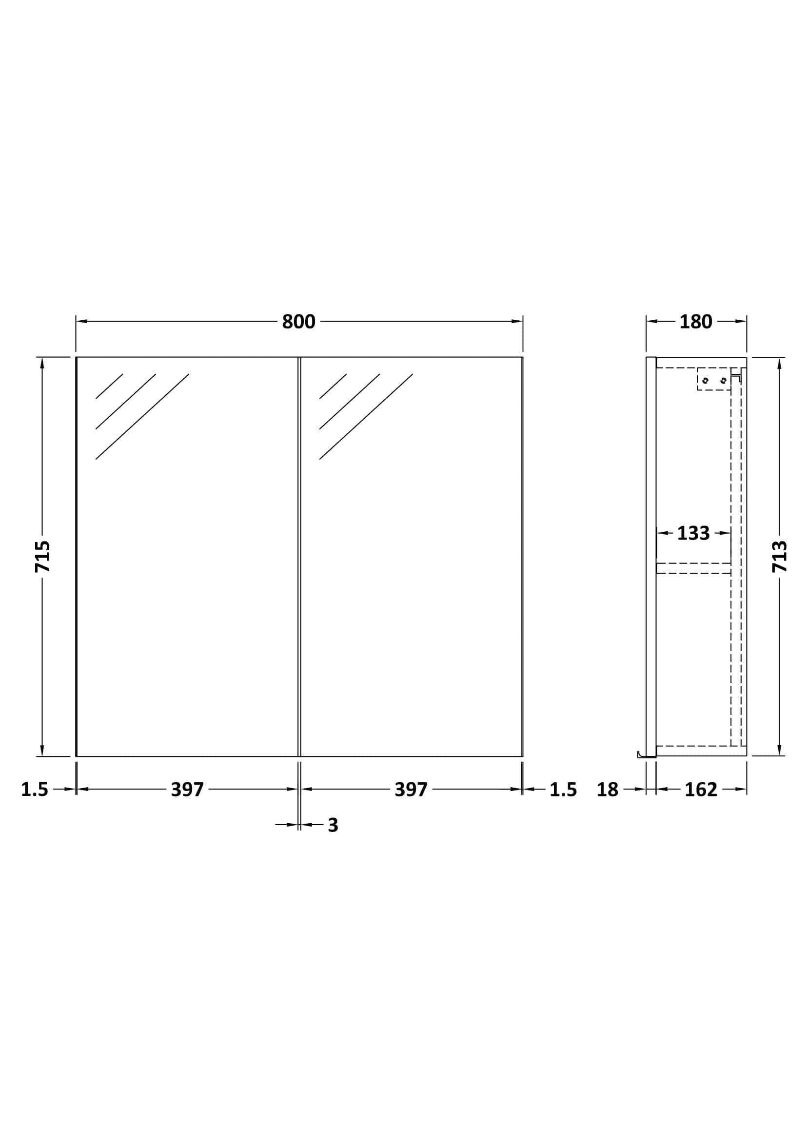 Slimline bathroom mirror cabinet with integrated storage, 800mm width, sleek design, modern bathroom furniture by Bubly Bathrooms. Perfect for contemporary bathroom spaces.