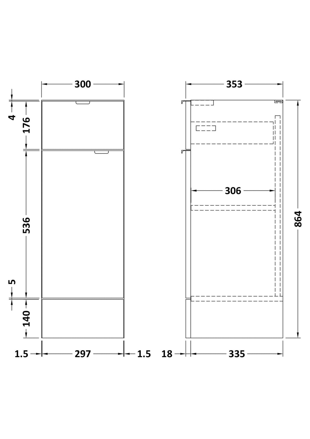 Modern bathroom storage cabinet with sleek design, precise measurements, and adjustable shelves for optimal organisation and style in Bubly Bathrooms.