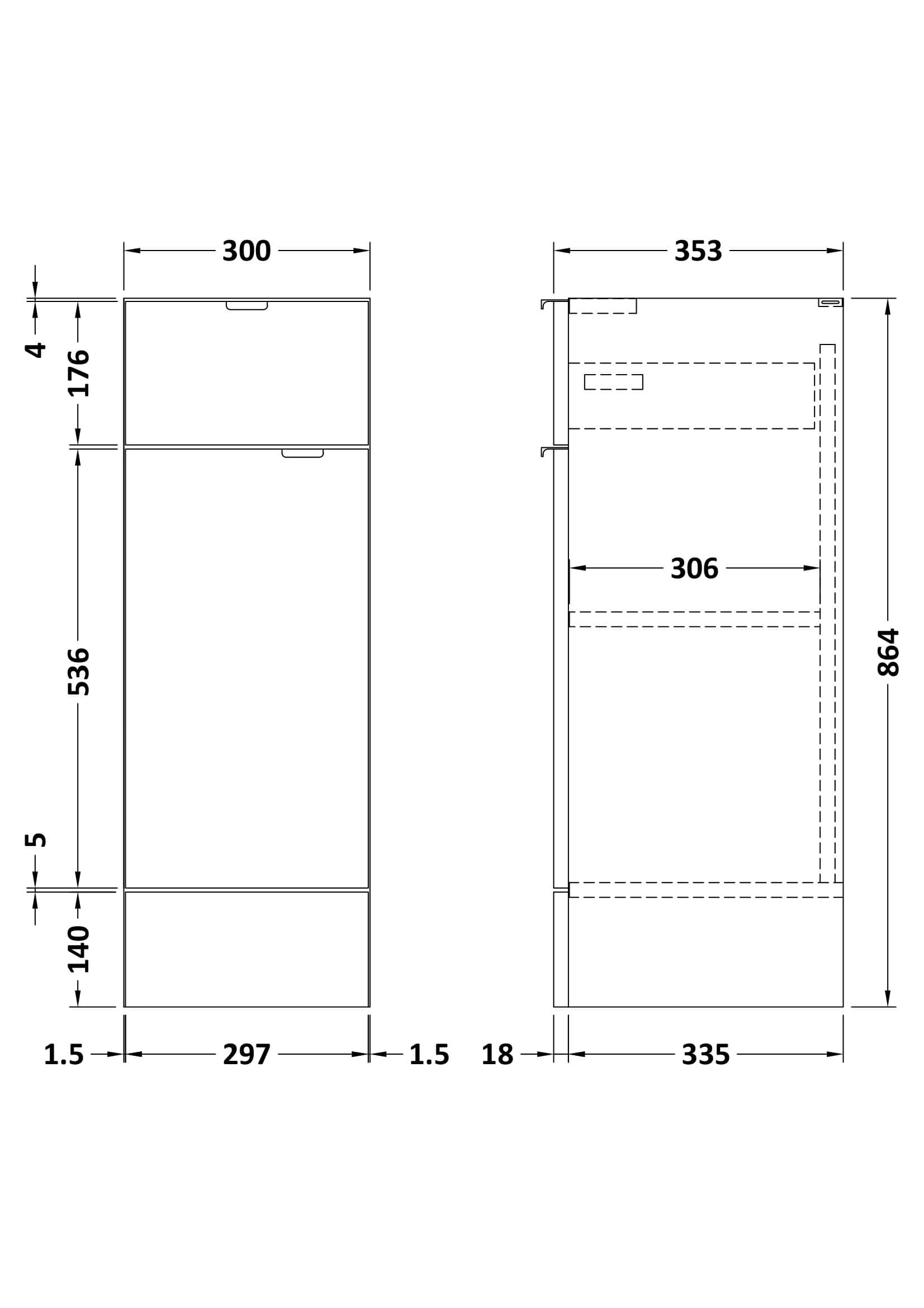Modern bathroom storage cabinet with sleek design, precise measurements, and adjustable shelves for optimal organisation and style in Bubly Bathrooms.