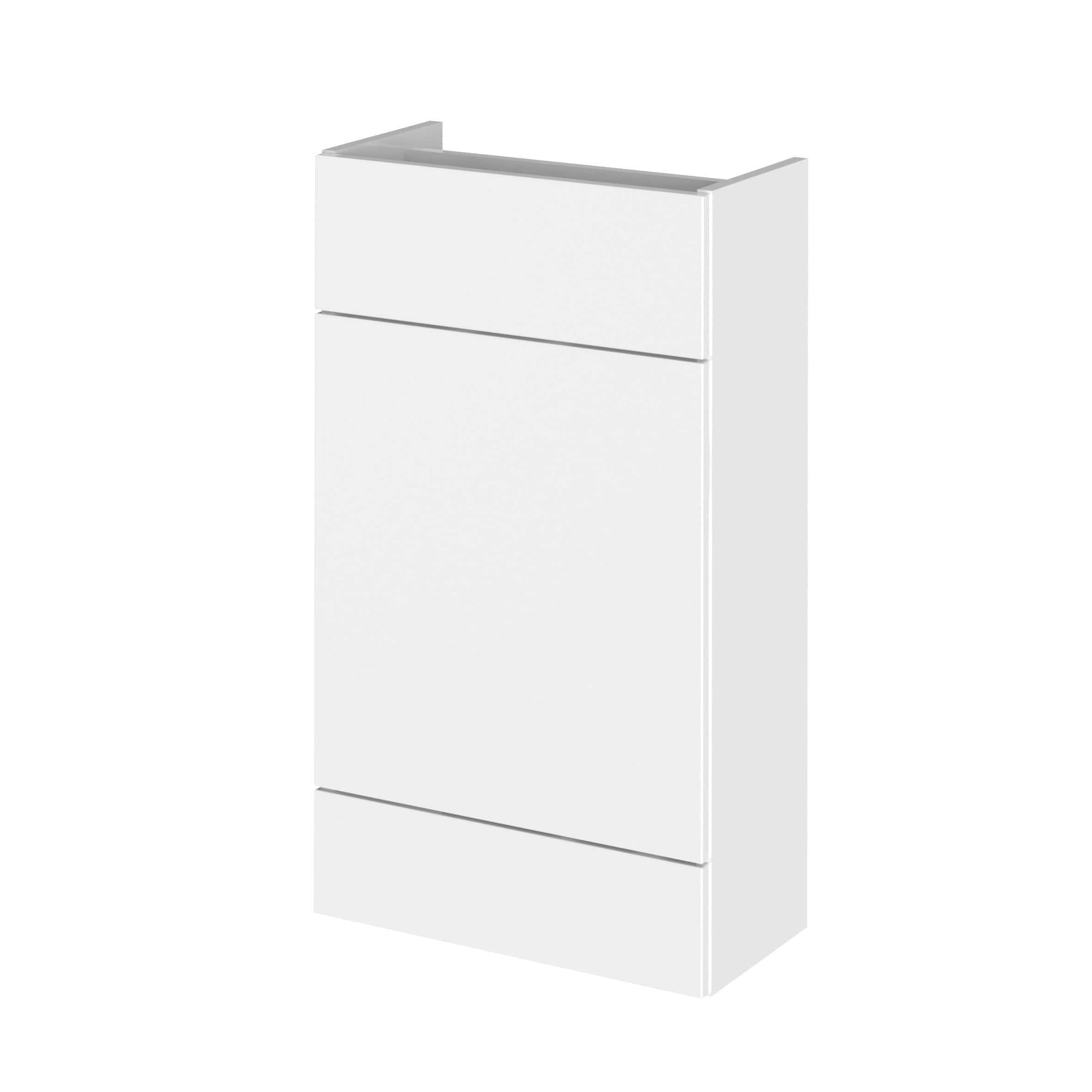 Sleek white bathroom cabinet with minimalist design, ideal for modern bathroom storage solutions, featuring multiple drawers for organised essentials.