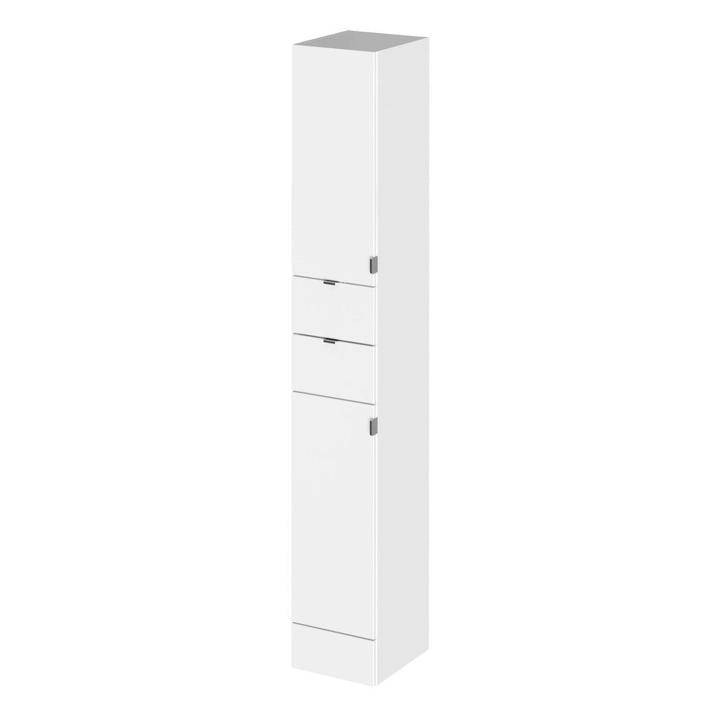 Modern white bathroom storage cabinet with multiple drawers and sleek design, ideal for organising bathroom essentials in contemporary Bubly bathrooms.