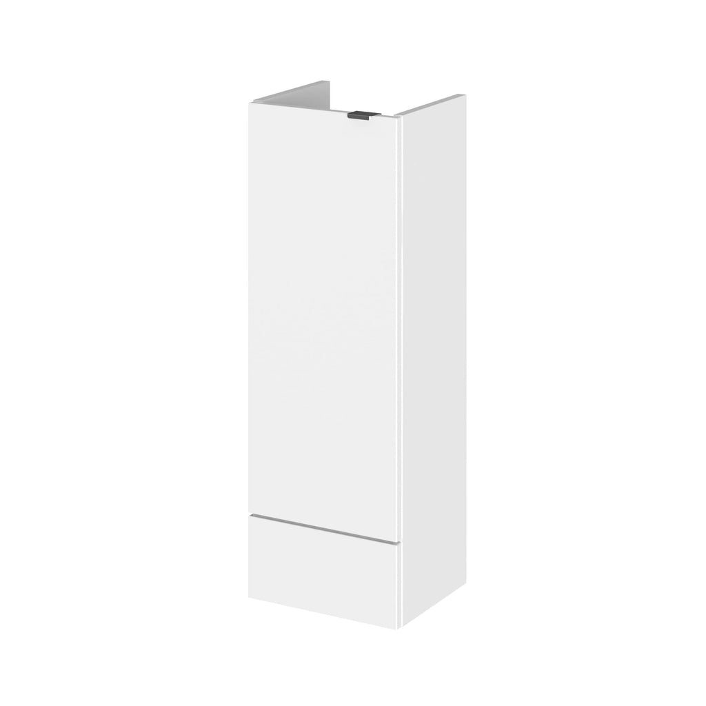 Sleek white bathroom storage cabinet with a modern design, perfect for organising toiletries and essentials in a contemporary bathroom setting. Ideal for compact spaces and stylish storage solutions.