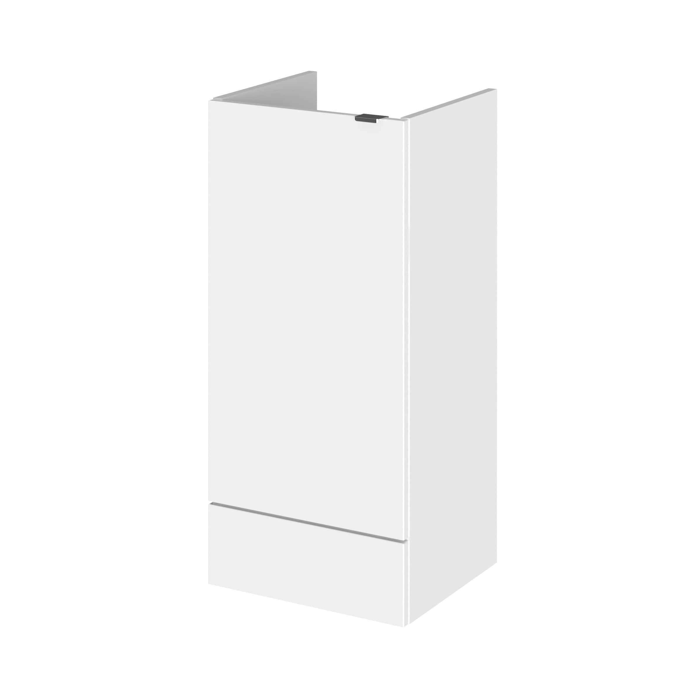Modern white bathroom cabinet with sleek design for contemporary bathrooms. Perfect for storing toiletries and cleaning supplies, enhancing bathroom organisation and aesthetics. Durable and easy to clean.