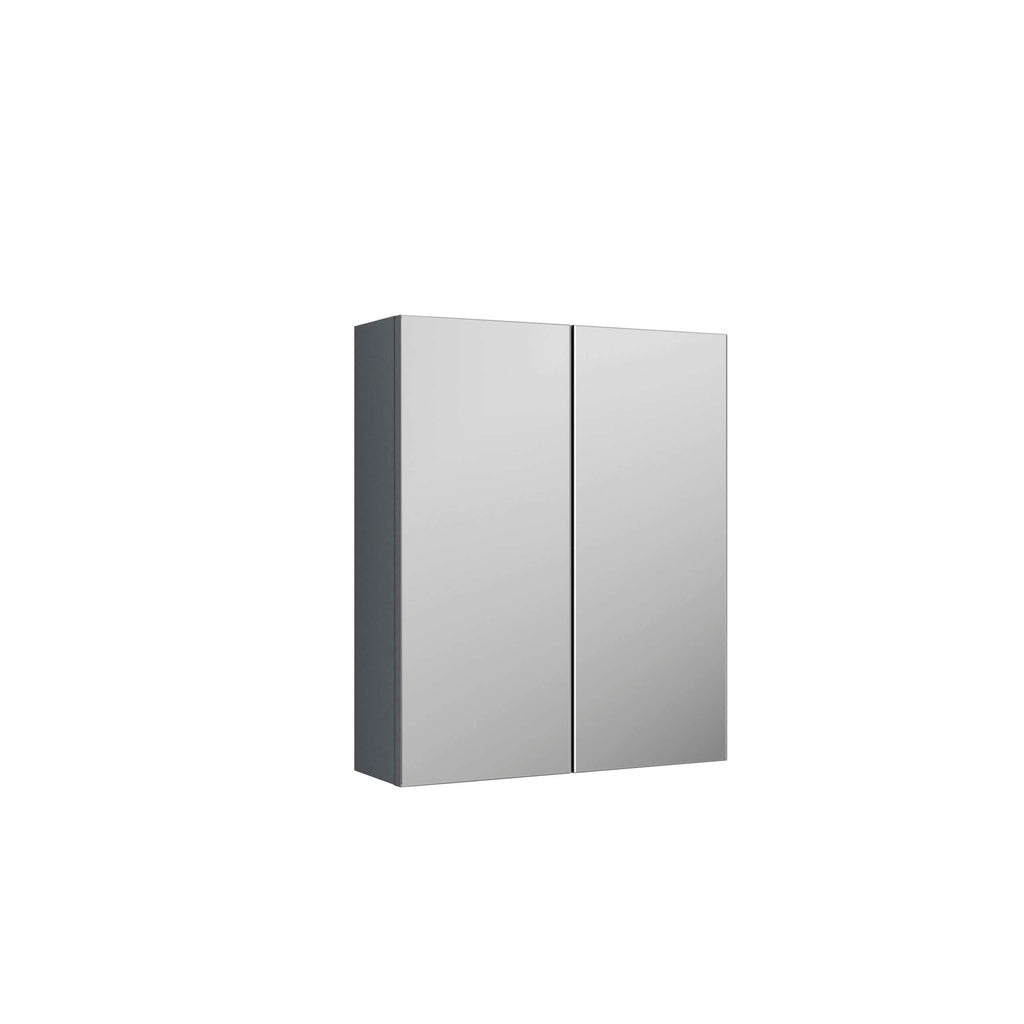 Sleek modern grey bathroom mirror cabinet with clean lines, ideal for contemporary bathroom storage solutions.