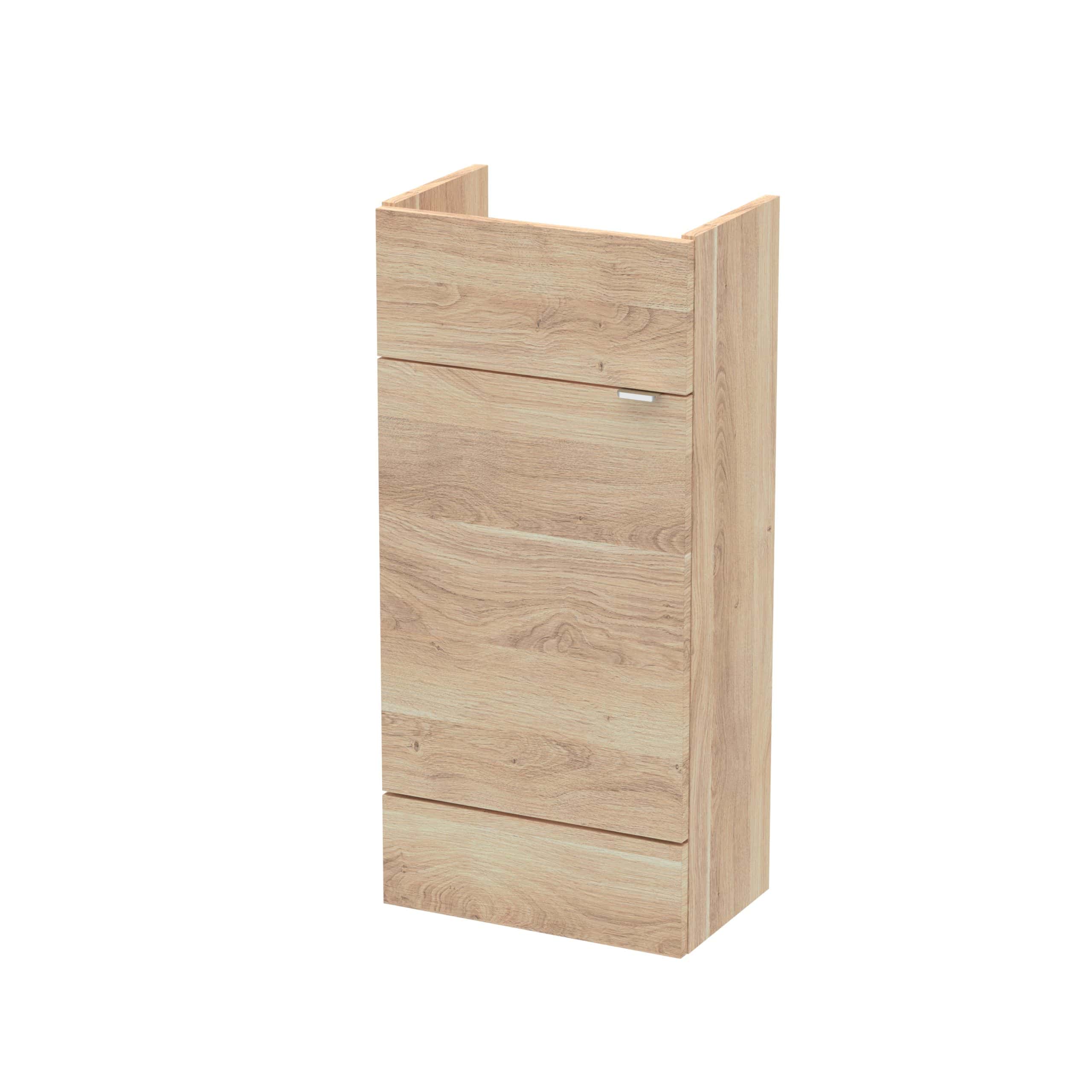 Wooden bathroom storage cabinet with three drawers, natural oak finish, ideal for bathroom organisation and storage solutions.