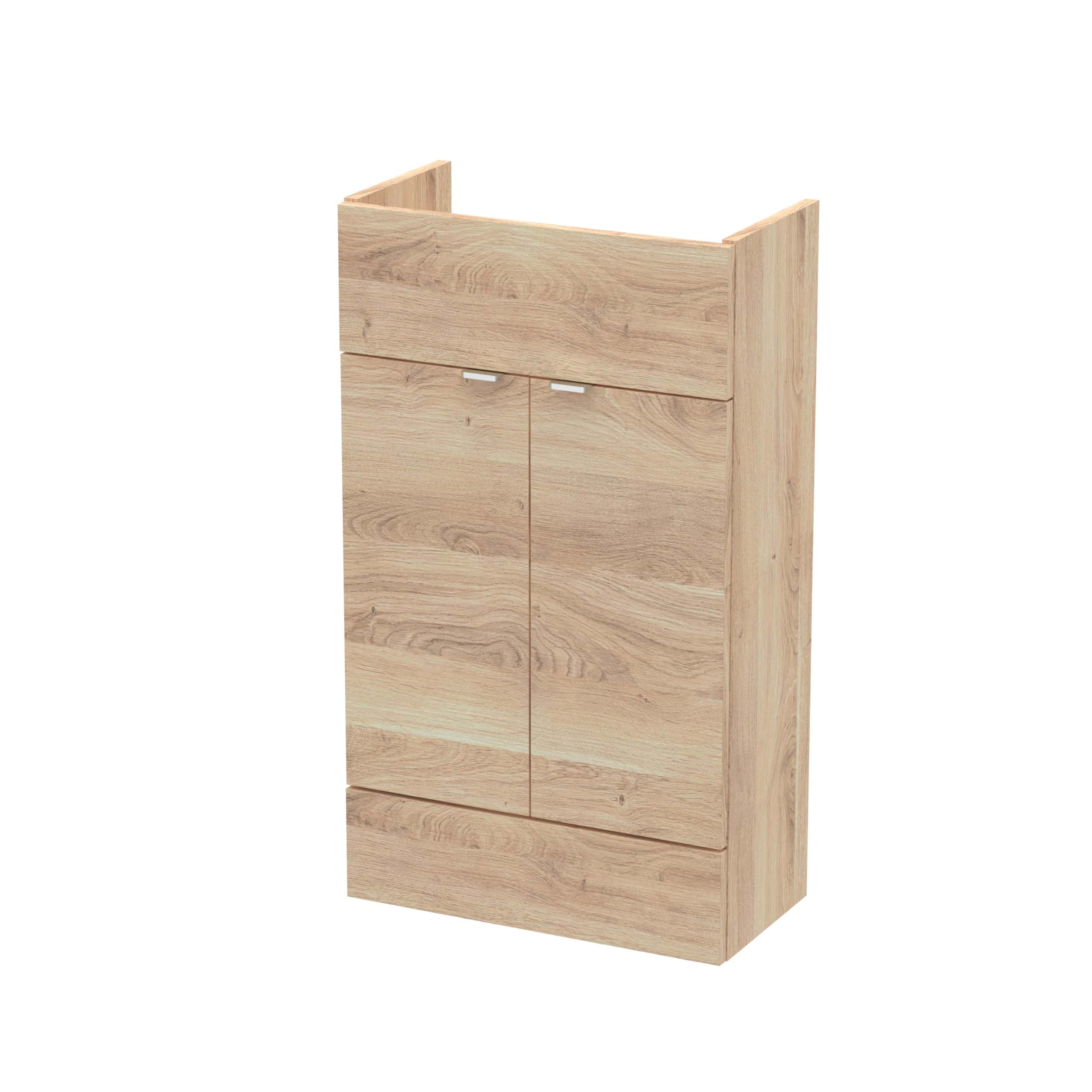 Solid oak bathroom cabinet with storage drawers, perfect for modern and rustic bathroom designs, offering stylish organisation and durable build quality.