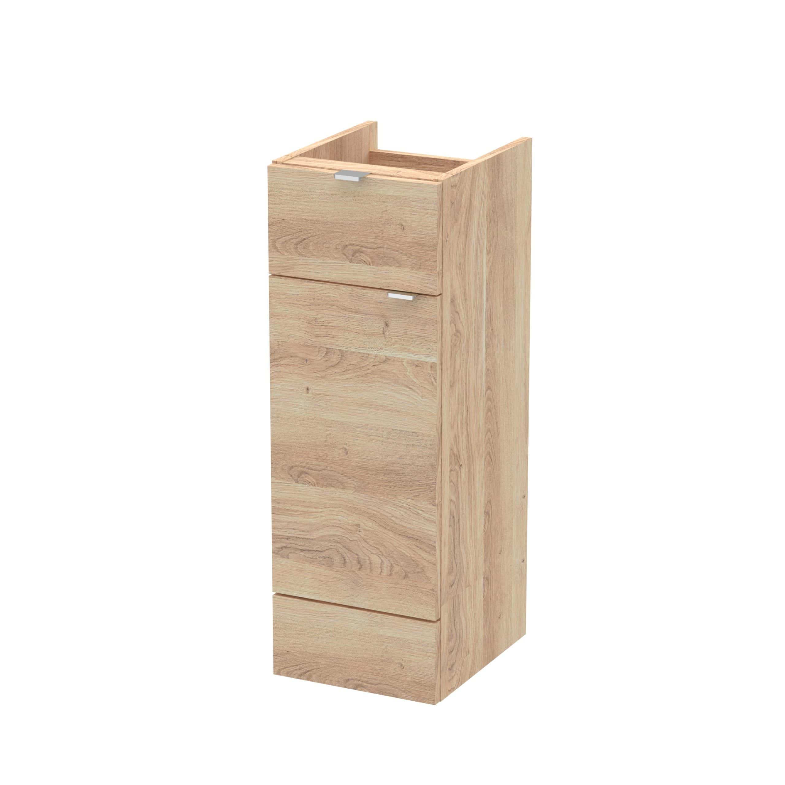 Natural oak bathroom storage cabinet with multiple drawers, ideal for organising toiletries and bathroom essentials, perfect for modern home bathrooms.