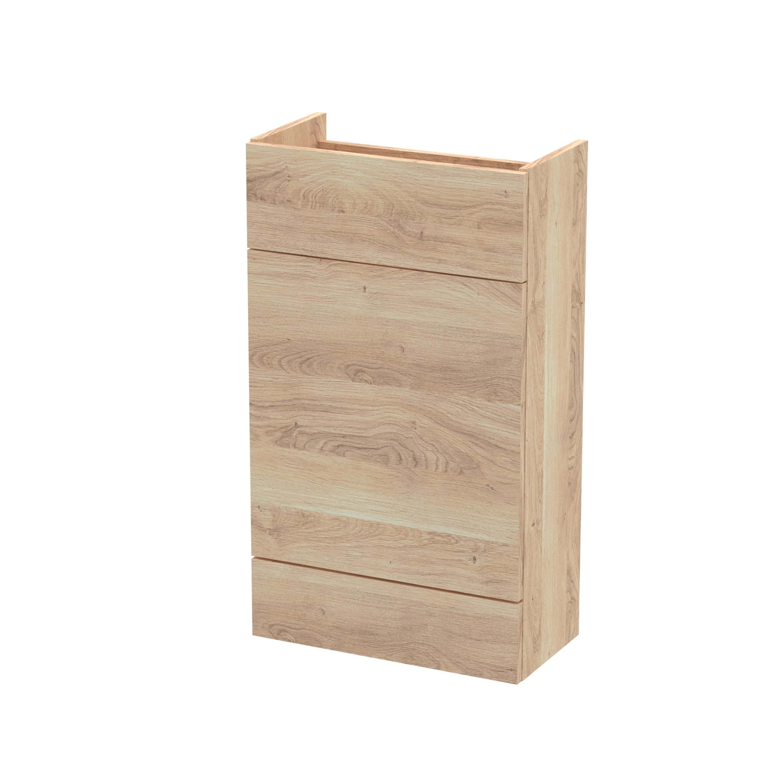 Natural oak bathroom cabinet with drawers, modern storage solution for contemporary bathrooms. Durable wooden design by Bubly Bathrooms, perfect for organising toiletries and accessories.