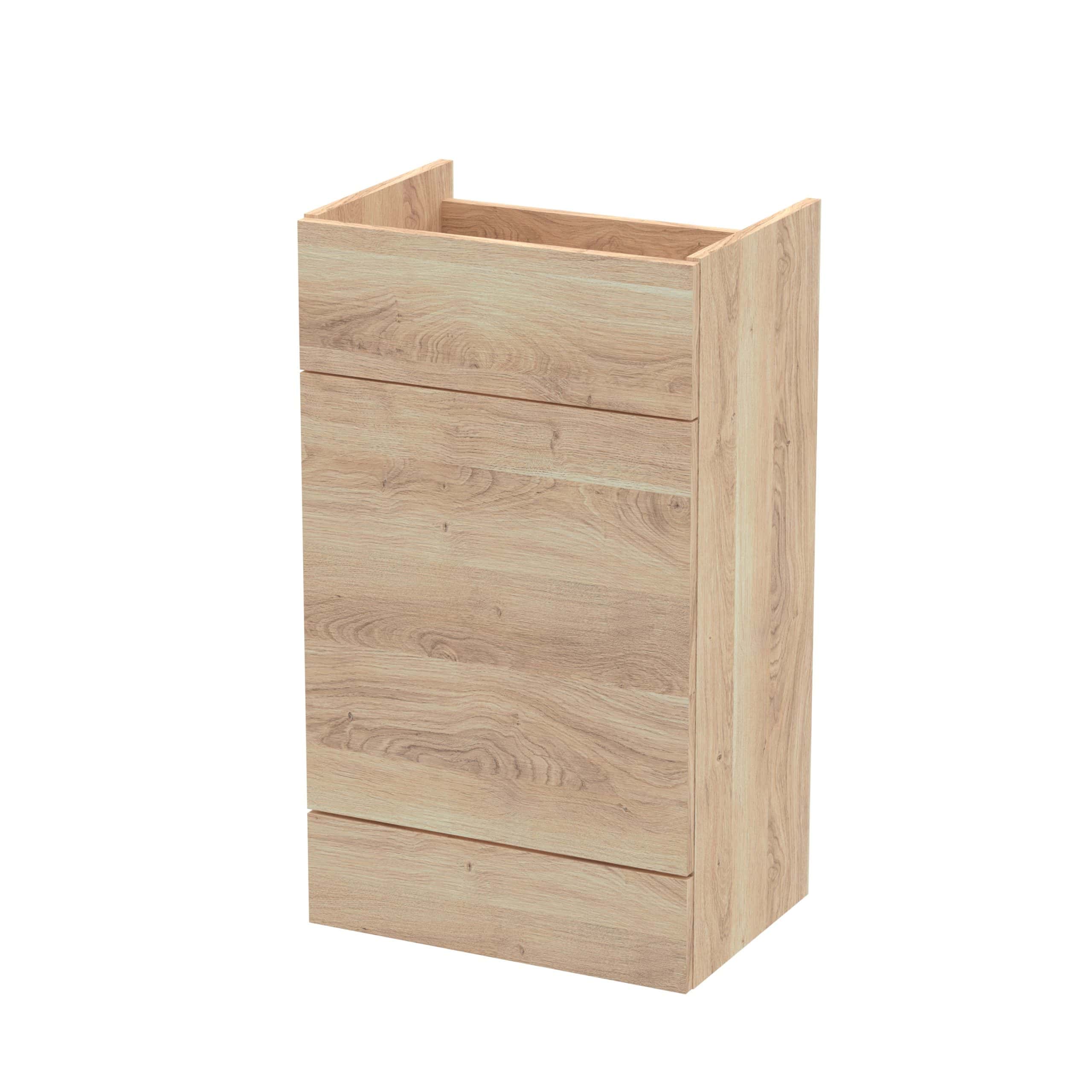 Solid oak bathroom storage cabinet with three drawers, sleek modern design, ideal for organising toiletries and bathroom essentials, perfect blend of style and functionality.