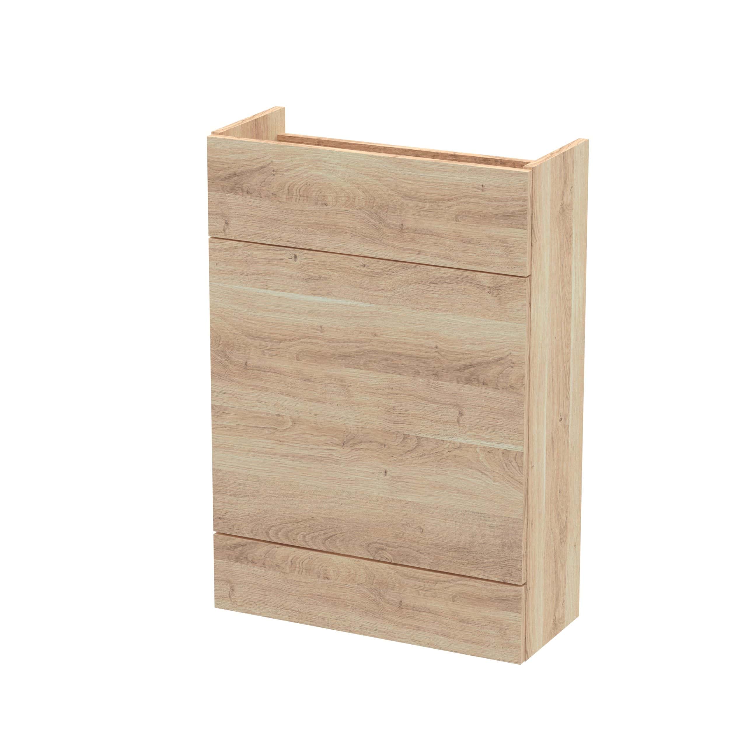 Solid wood bathroom storage unit in natural oak finish for modern bathroom decor. Durable and stylish with a minimalist design, perfect for organising toiletries and essentials.