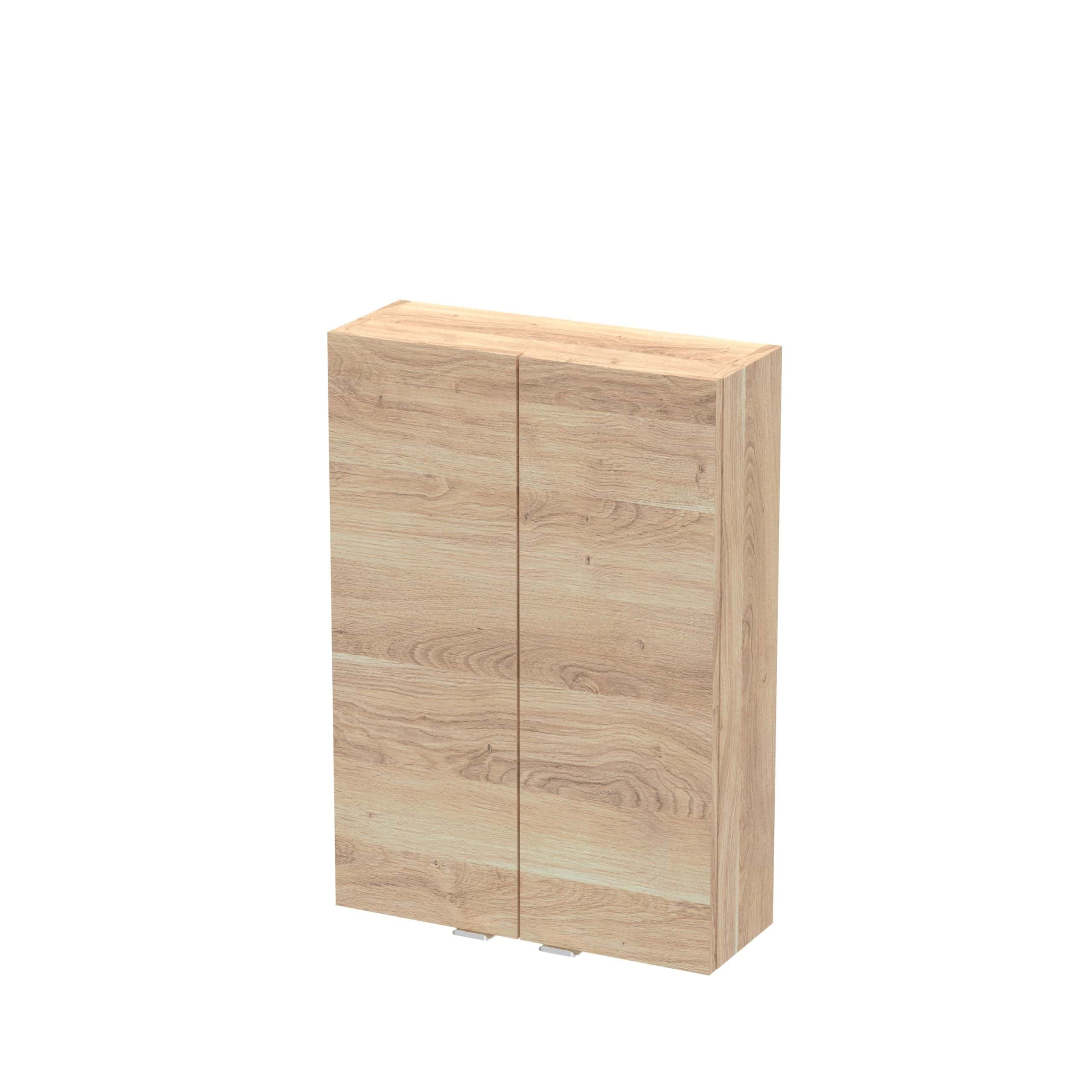 Modern wooden bathroom cabinet with sleek natural finish, ideal for sleek bathroom storage solutions and contemporary interior design. Perfect for organising toiletries efficiently.