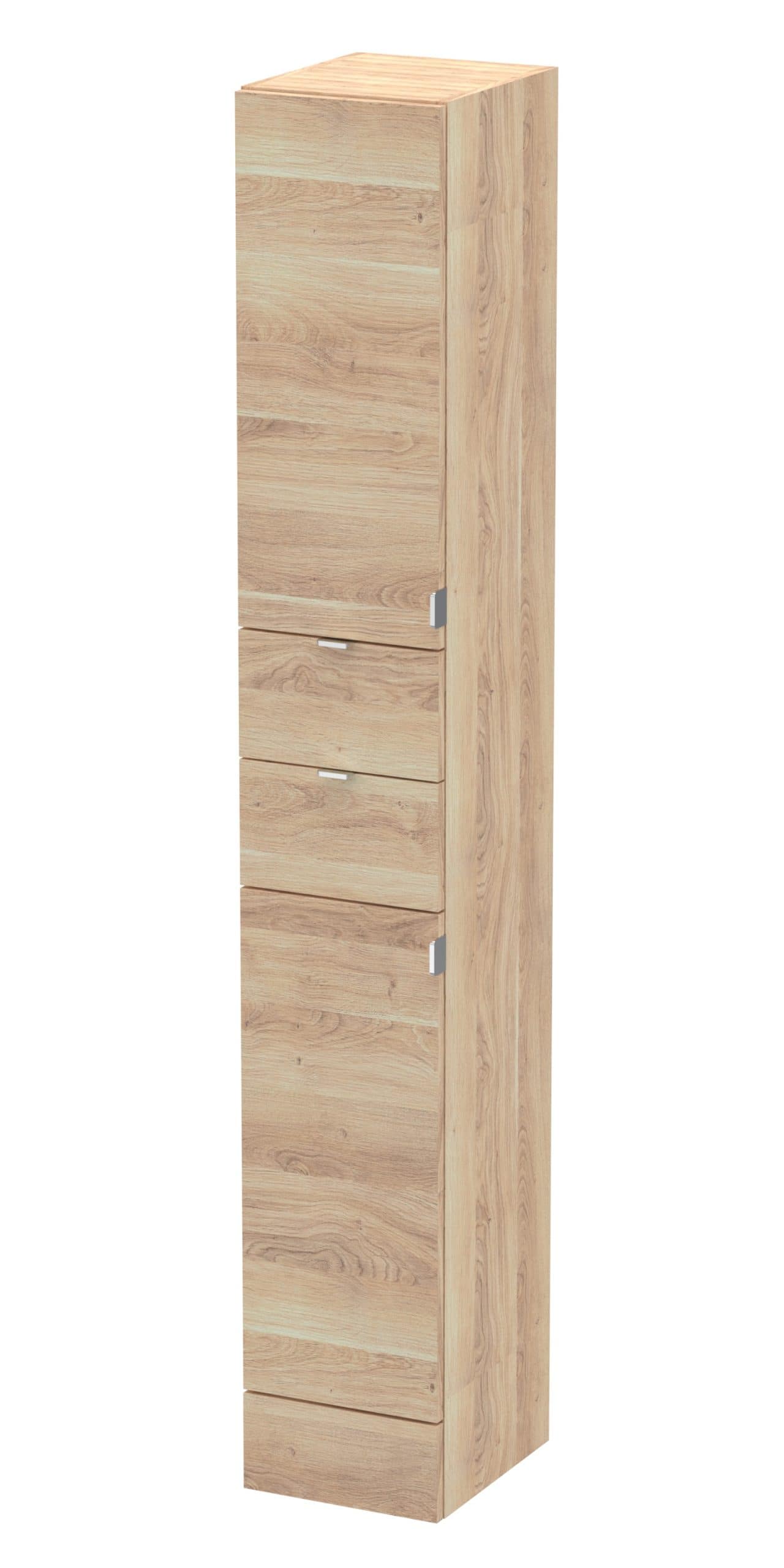 Natural oak bathroom storage cabinet with multiple drawers, sleek design, and modern handles for efficient organisation. Ideal for bathrooms or bedrooms.