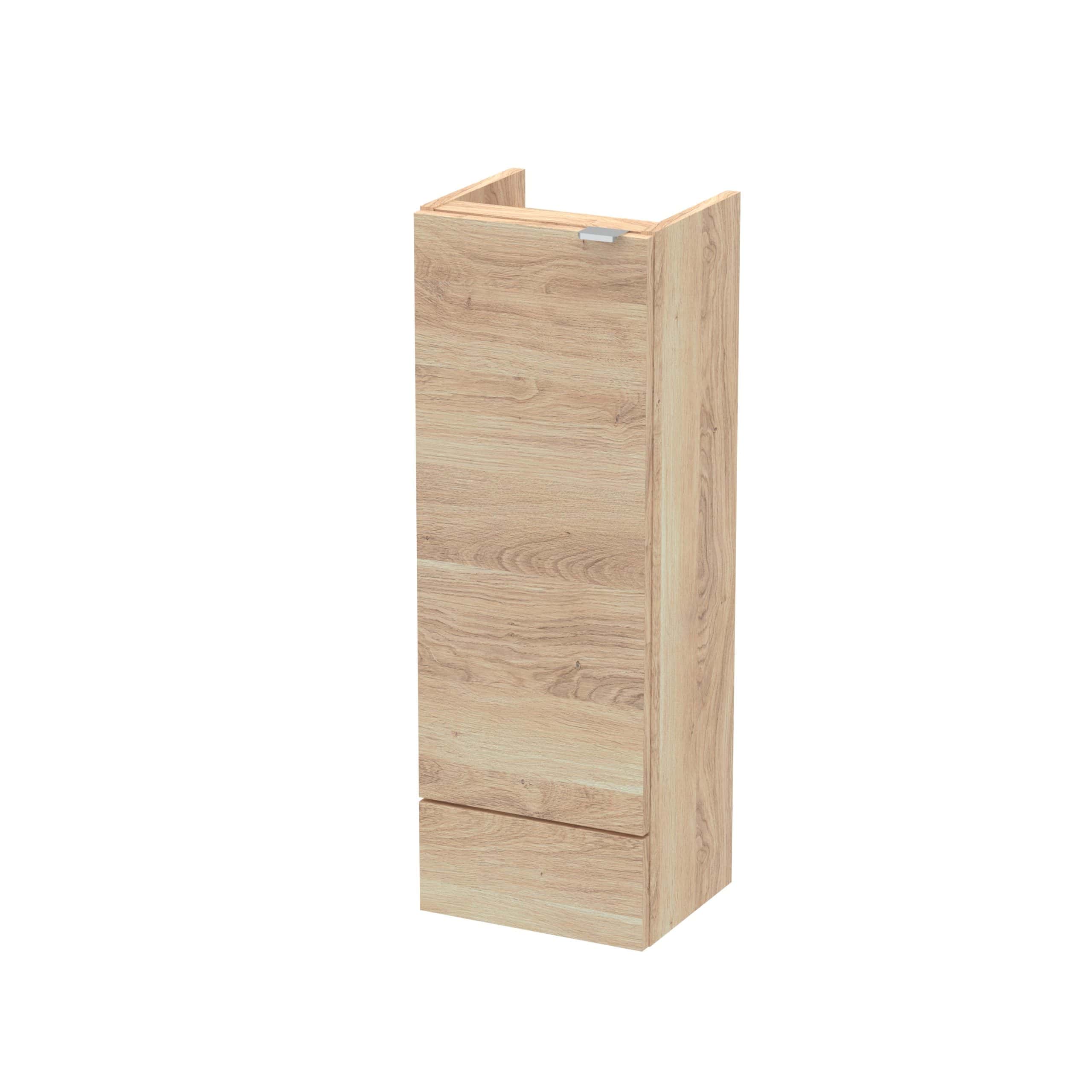 Wooden bathroom cabinet with sleek design and storage drawers, ideal for modern bathrooms. Perfect for organising toiletries and bathroom essentials with a stylish natural wood finish.