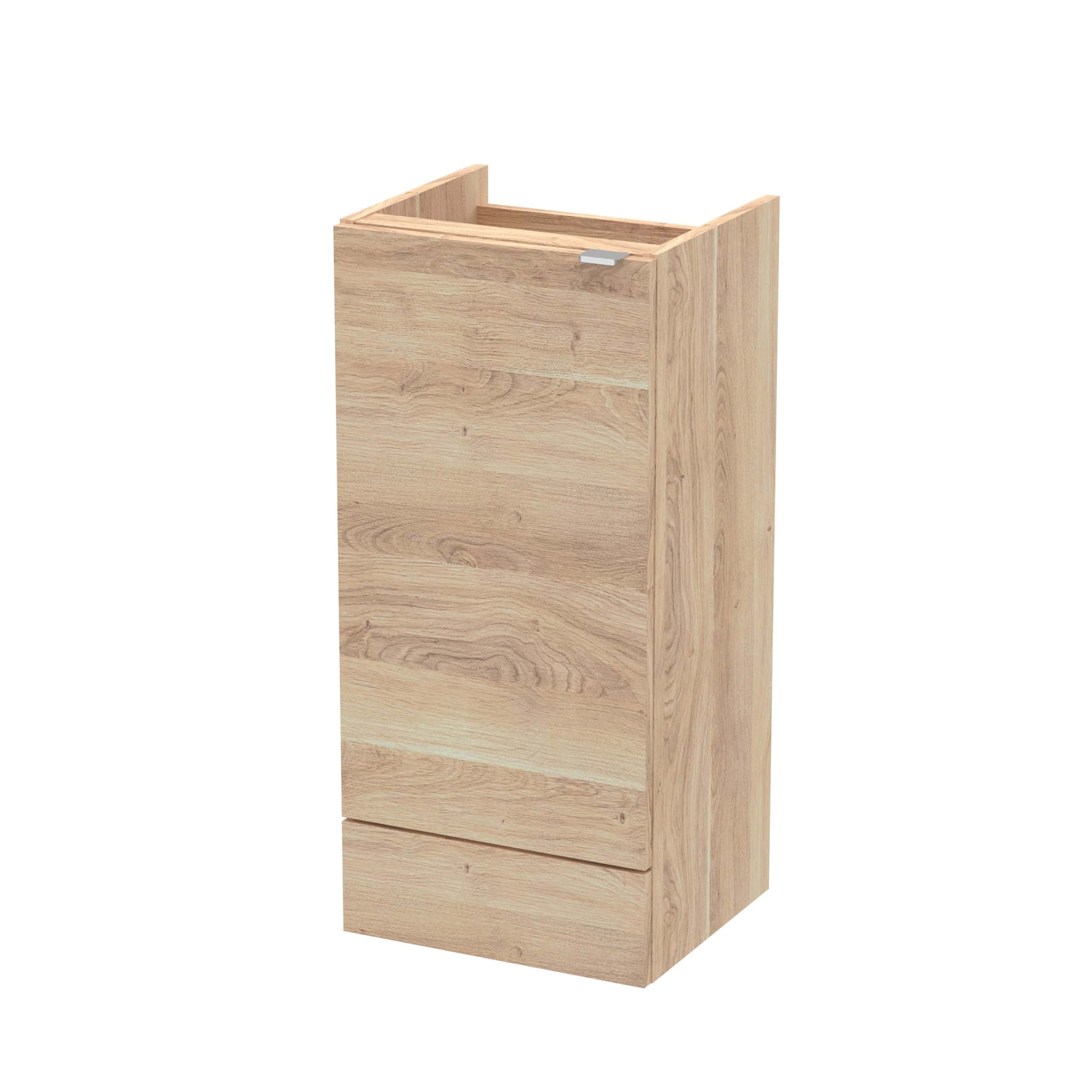 Natural wood bathroom cabinet for storage, modern design, ideal for use in Bubly Bathrooms. Durable and stylish furniture piece to customise your bathroom space.
