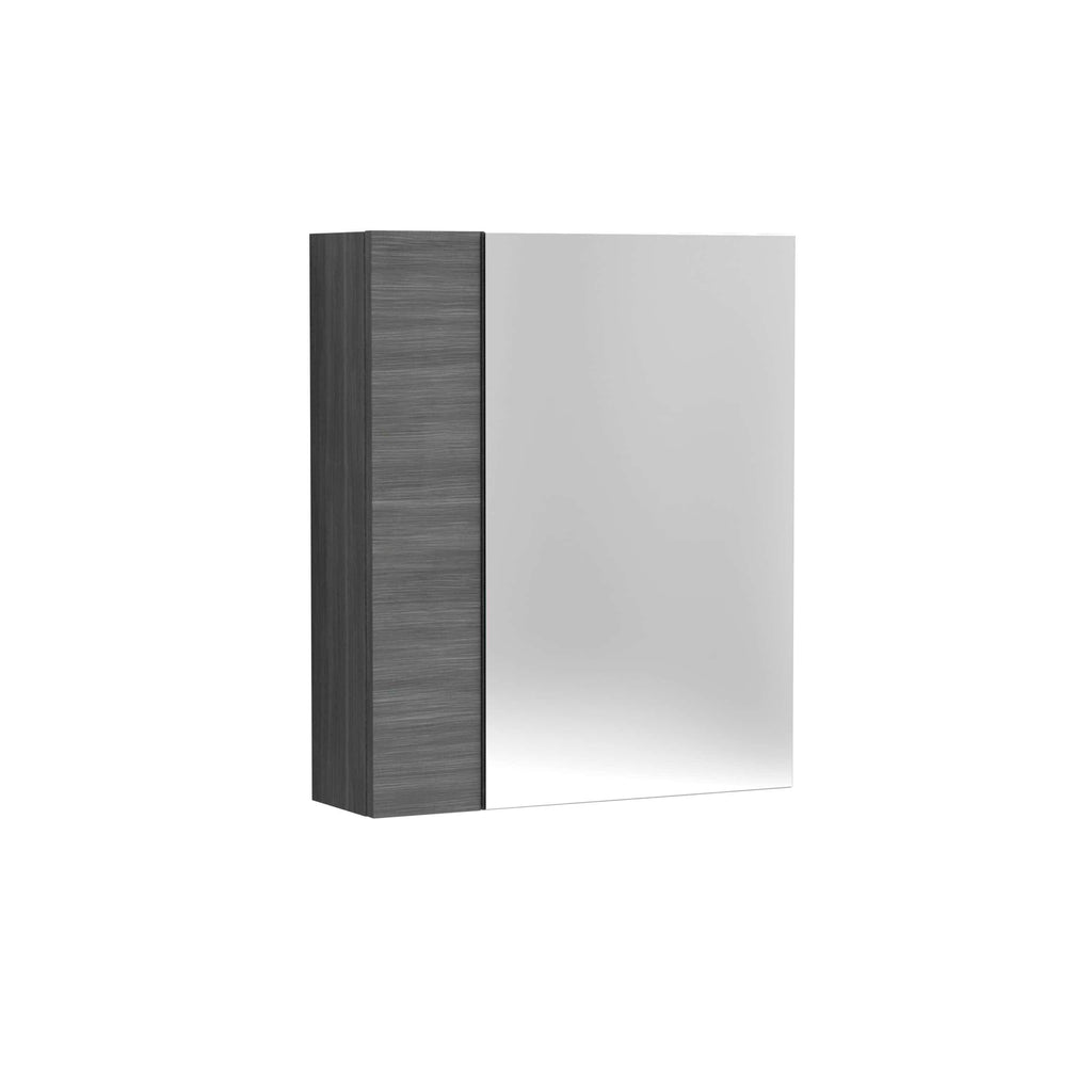 Sleek modern bathroom mirror with a stylish wood-effect frame, perfect for contemporary bathroom renovations and space-saving designs.