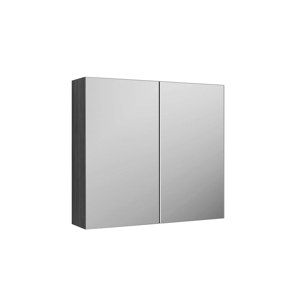 Sleek modern bathroom mirrored cabinet with wood finish side panels, ideal for stylish bathroom storage solutions. Perfect for contemporary bathroom designs.