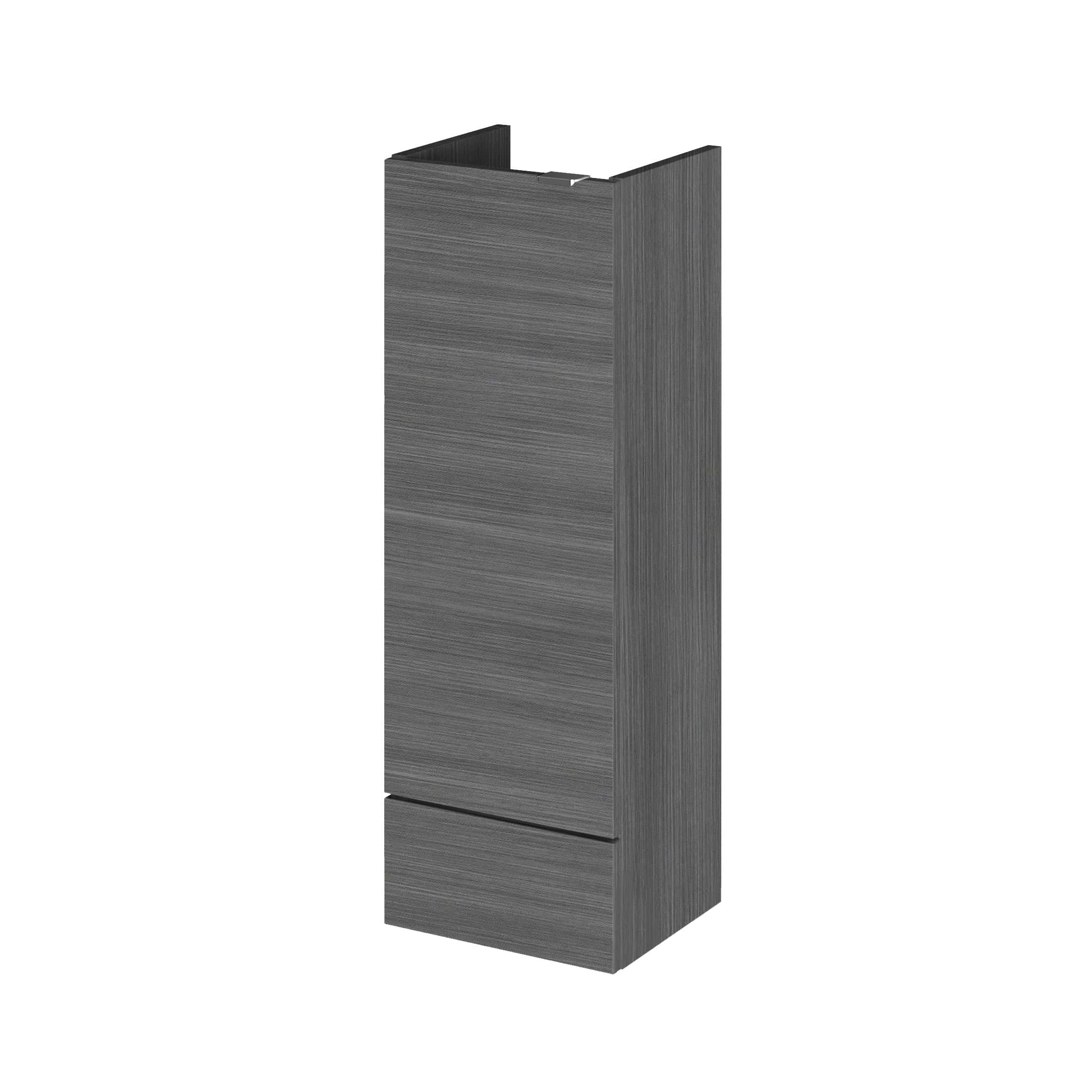Sleek grey bathroom cabinet with modern wood grain texture, ideal for stylish bathroom storage solutions.