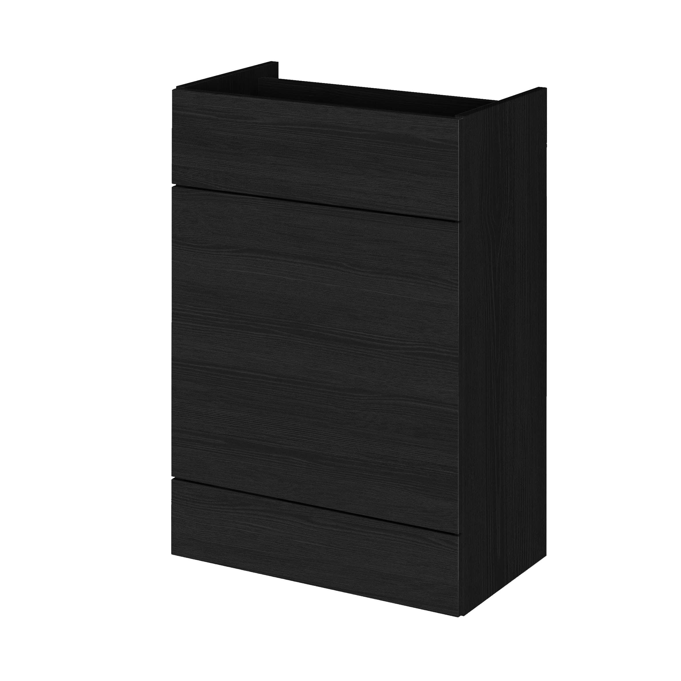 Sleek black bathroom storage cabinet with modern design, ideal for organising toiletries and accessories in contemporary bathrooms. Durable finish and space-saving layout.