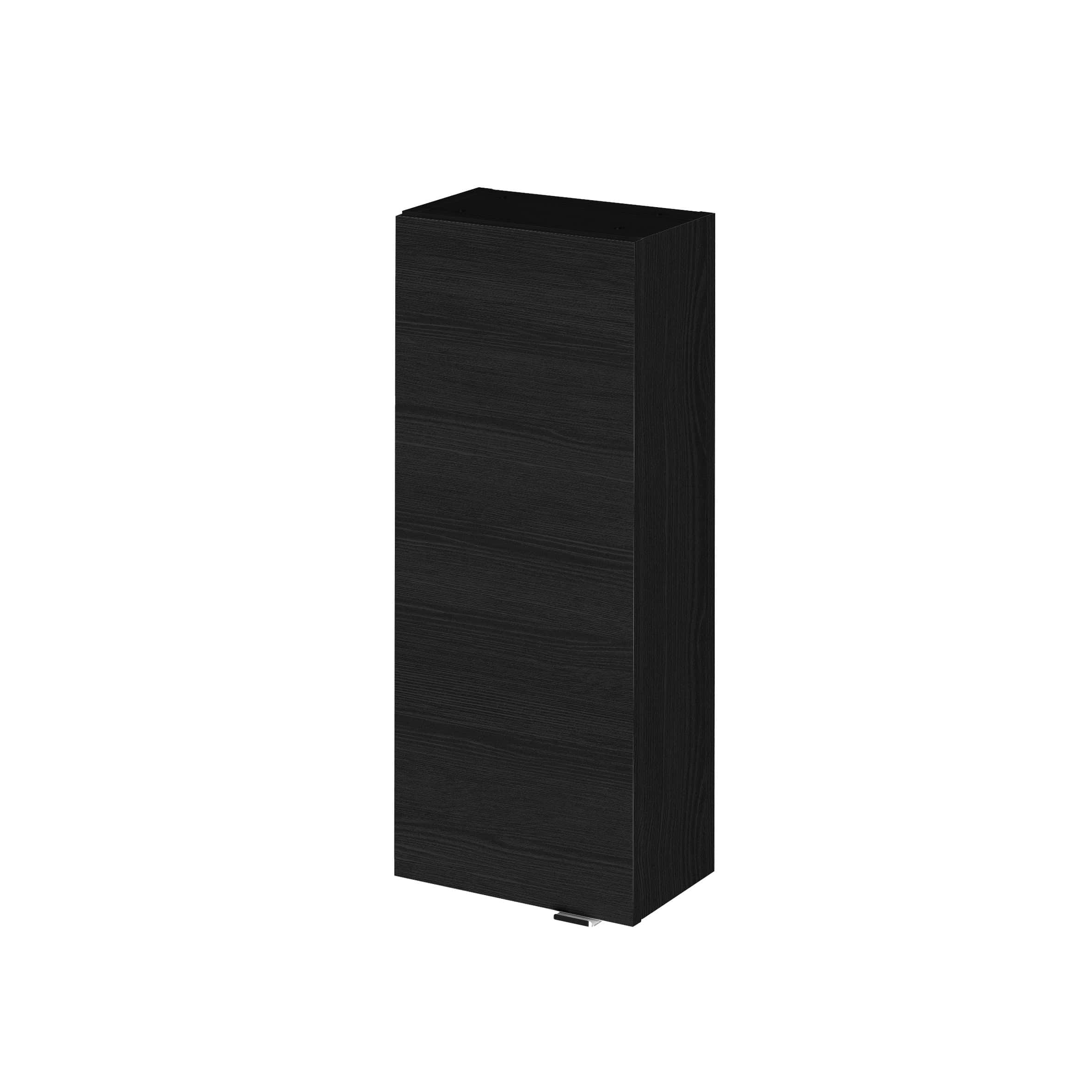 Black modern bathroom storage cabinet with sleek finish and minimalist design, ideal for contemporary bathrooms. Perfect for organising toiletries and bathroom essentials with style.