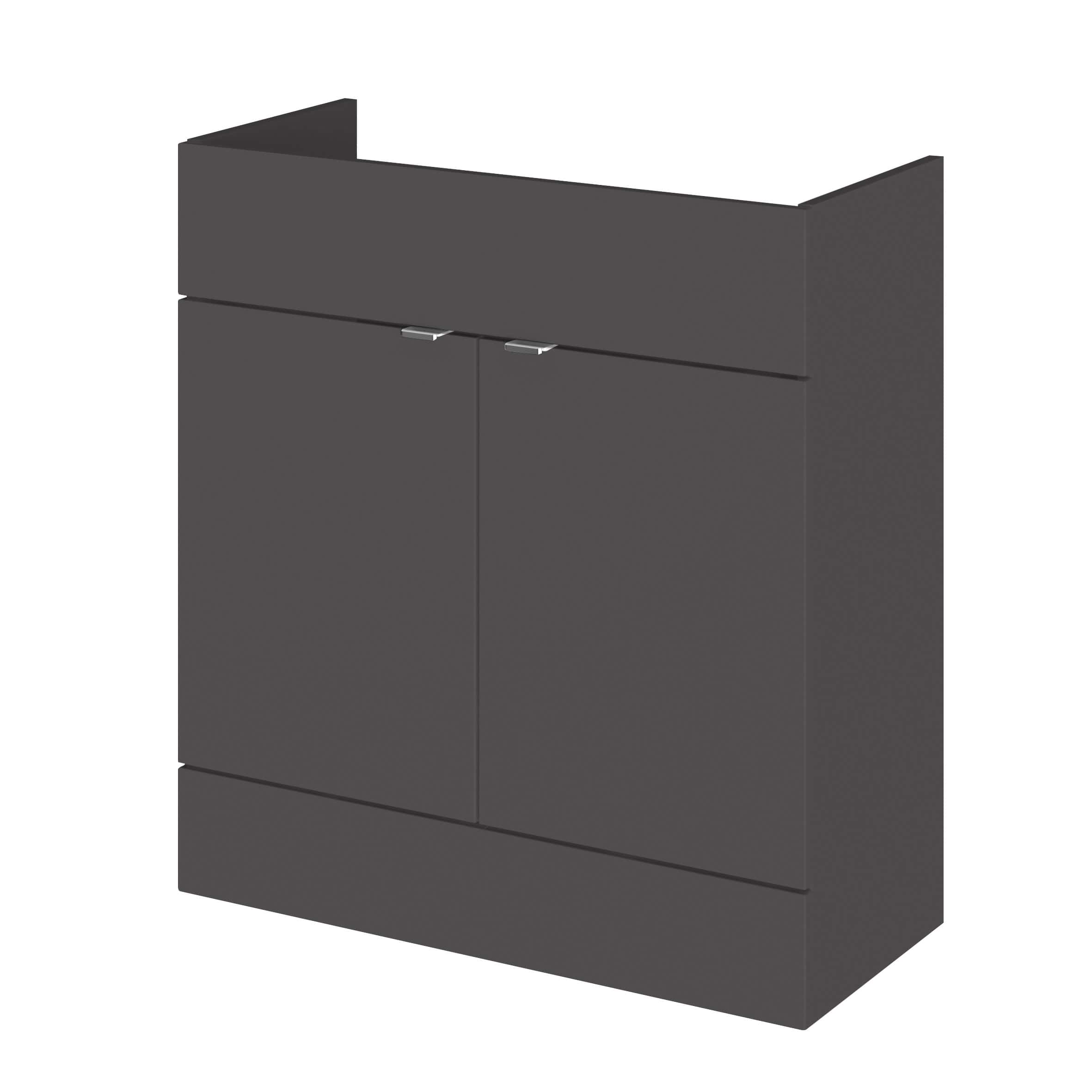 Modern grey bathroom cabinet with sleek, minimalist design for stylish bathroom storage solutions, ideal for contemporary bathroom interiors.