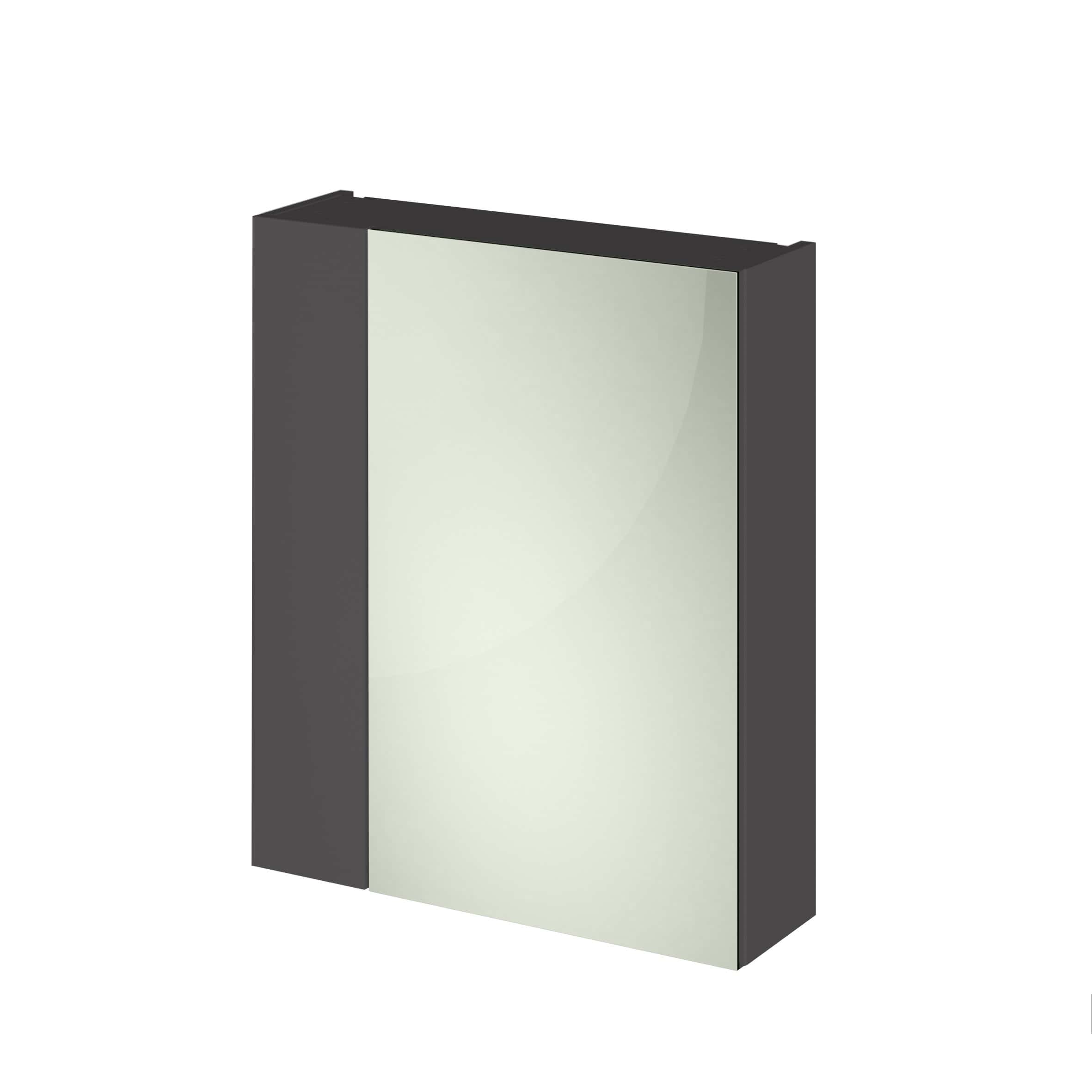 Mirror cabinet with a grey frame and a large mirror front, ideal for modern bathroom storage solutions. Perfect for enhancing bathroom space and style with sleek, contemporary design.