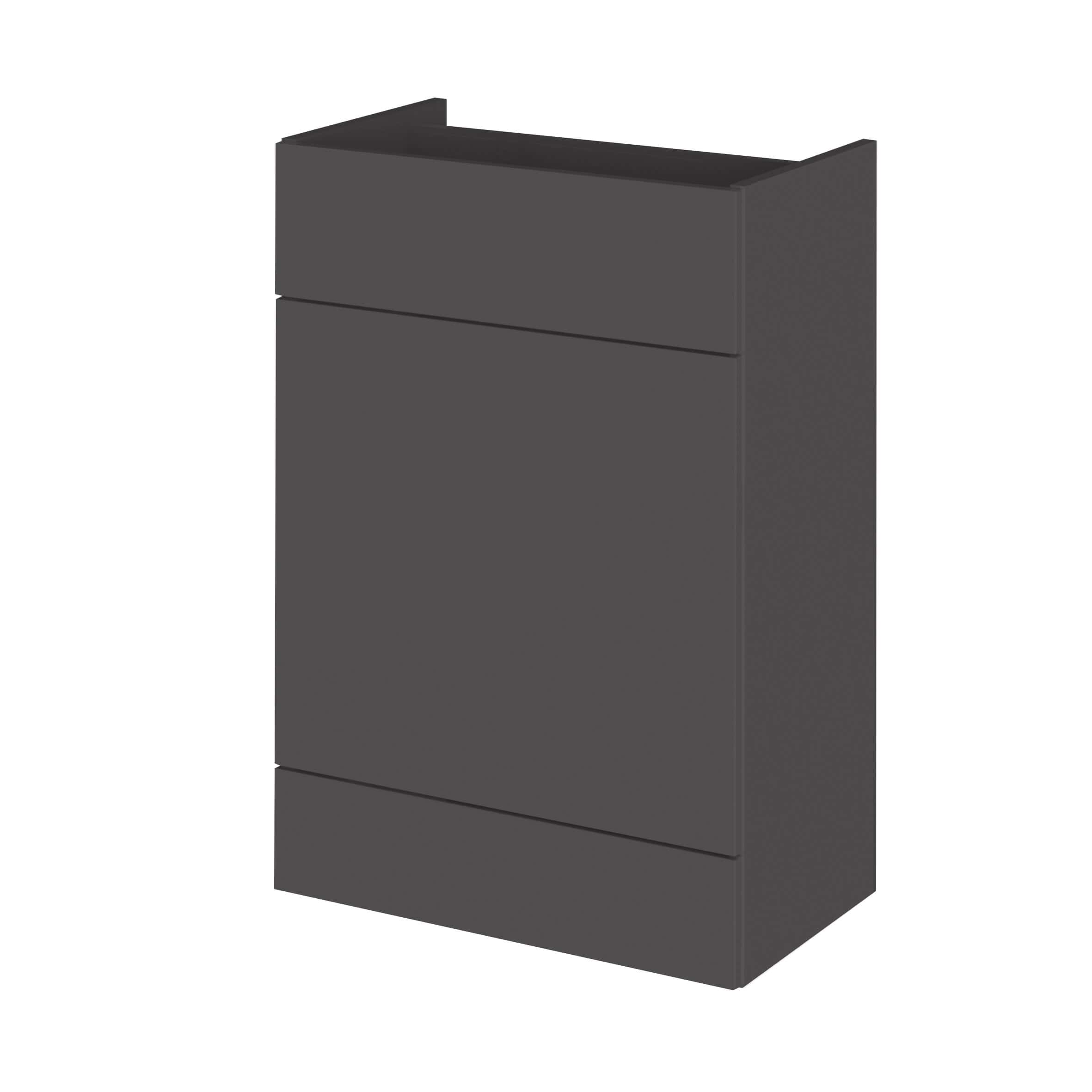 Sleek dark grey bathroom vanity unit with three drawers, modern storage solution for contemporary bathrooms. Compact and stylish design ideal for organised bathroom spaces.