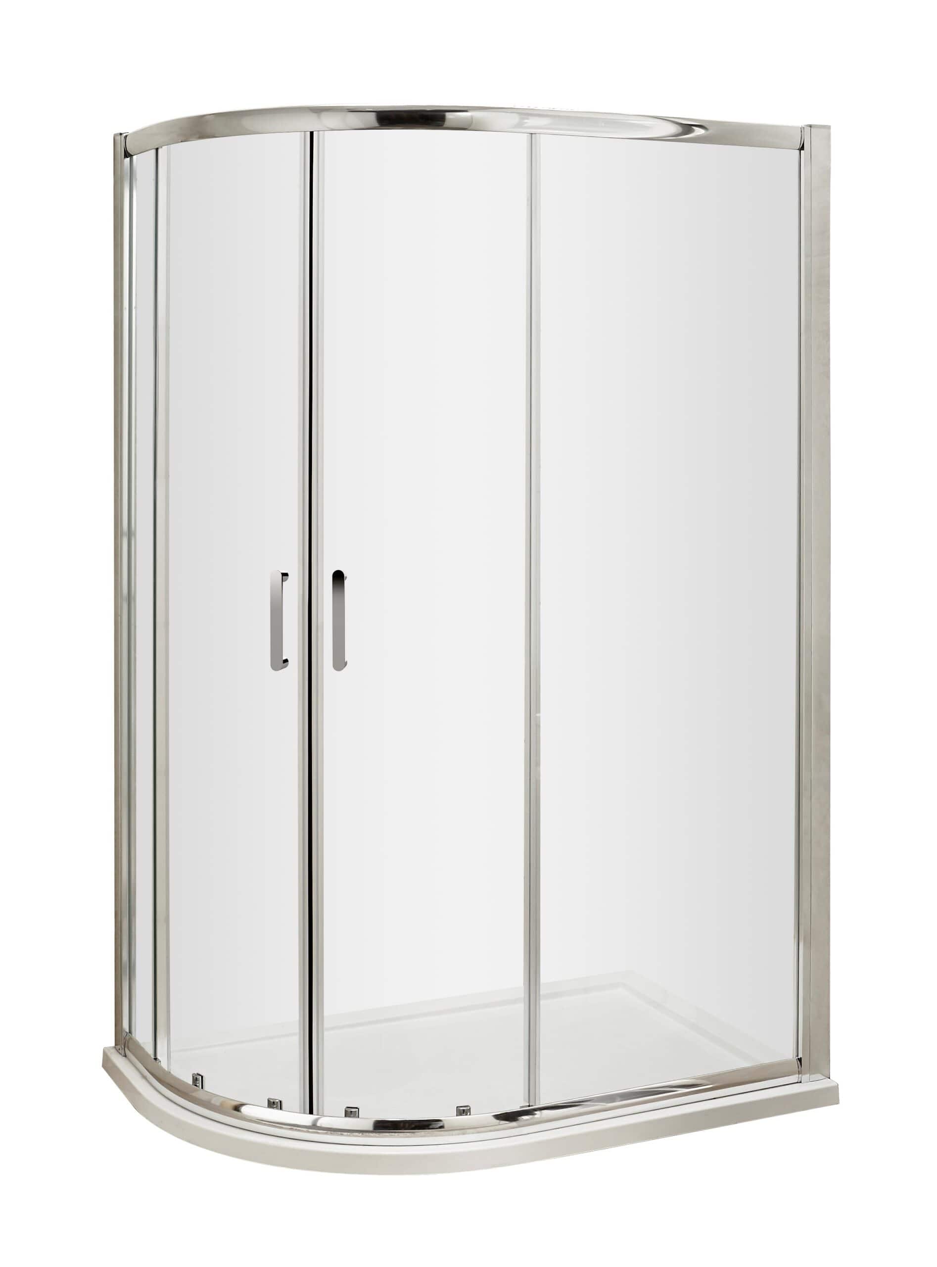 Shower enclosure with sliding glass doors and chrome frame, ideal for modern bathrooms. Stylish, durable, and space-saving design by Bubly Bathrooms for a sleek bathroom upgrade.