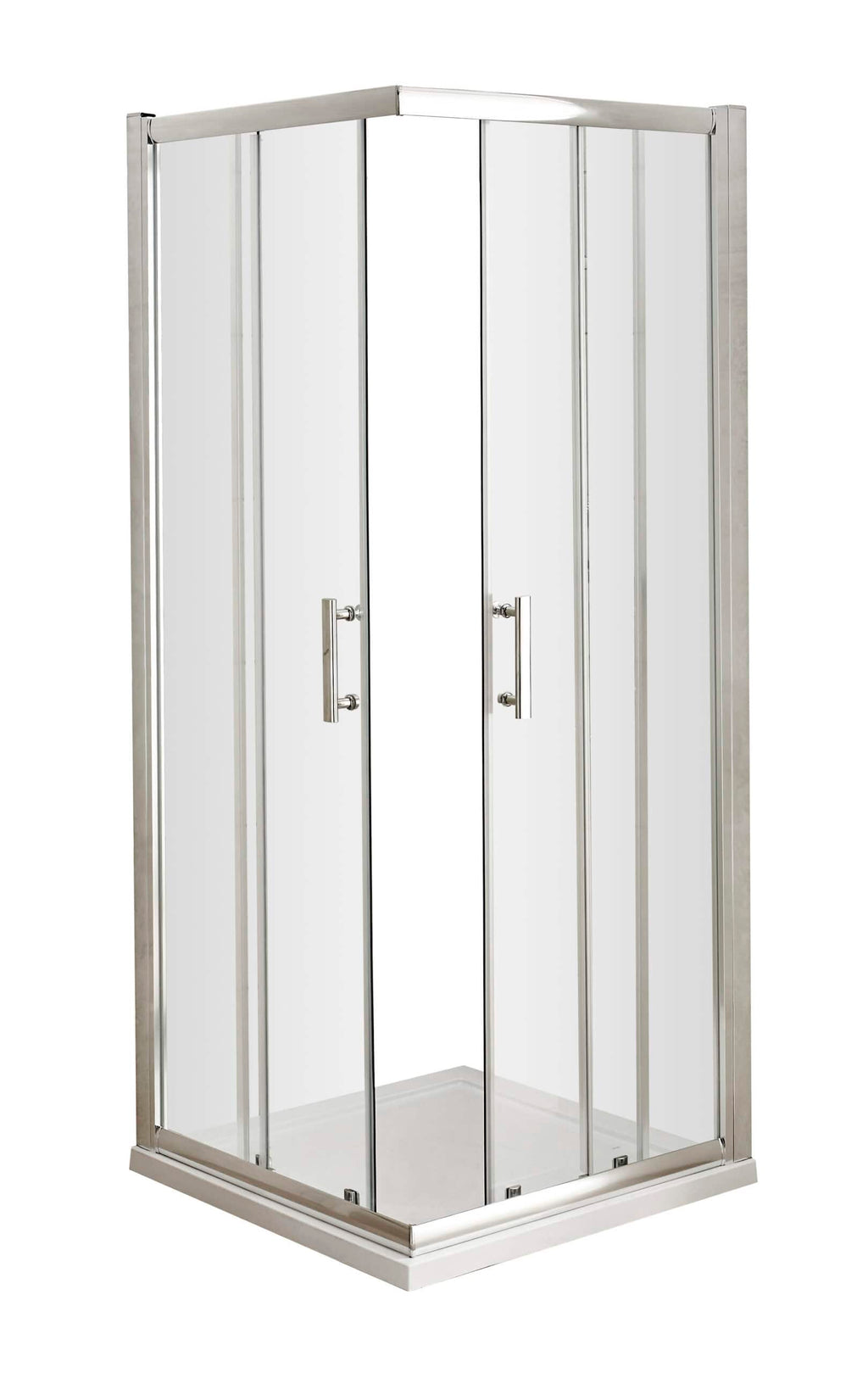 Shower enclosure with glass doors and sleek chrome frame, ideal for modern bathroom renovation and stylish showering spaces.