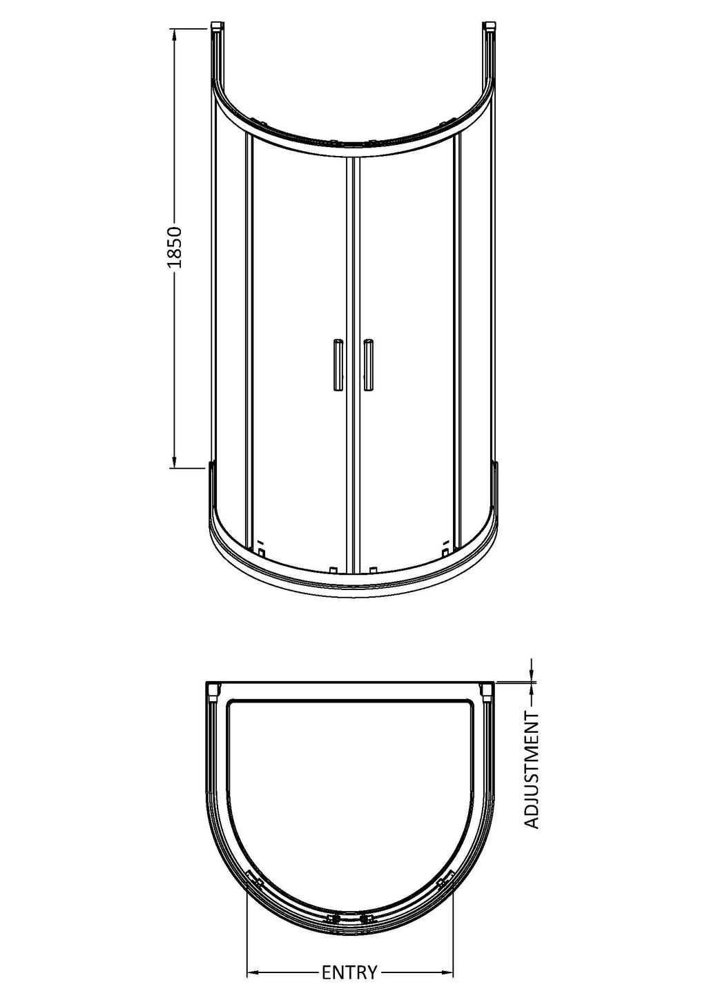 Curved shower enclosure with glass doors and aluminium frame, ideal for modern bathroom renovations, featuring adjustable entry and height options.