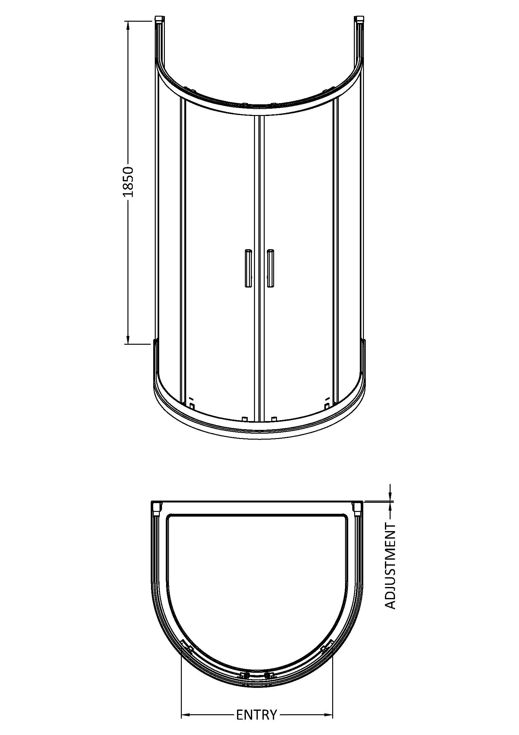 Curved shower enclosure with glass doors and aluminium frame, ideal for modern bathroom renovations, featuring adjustable entry and height options.