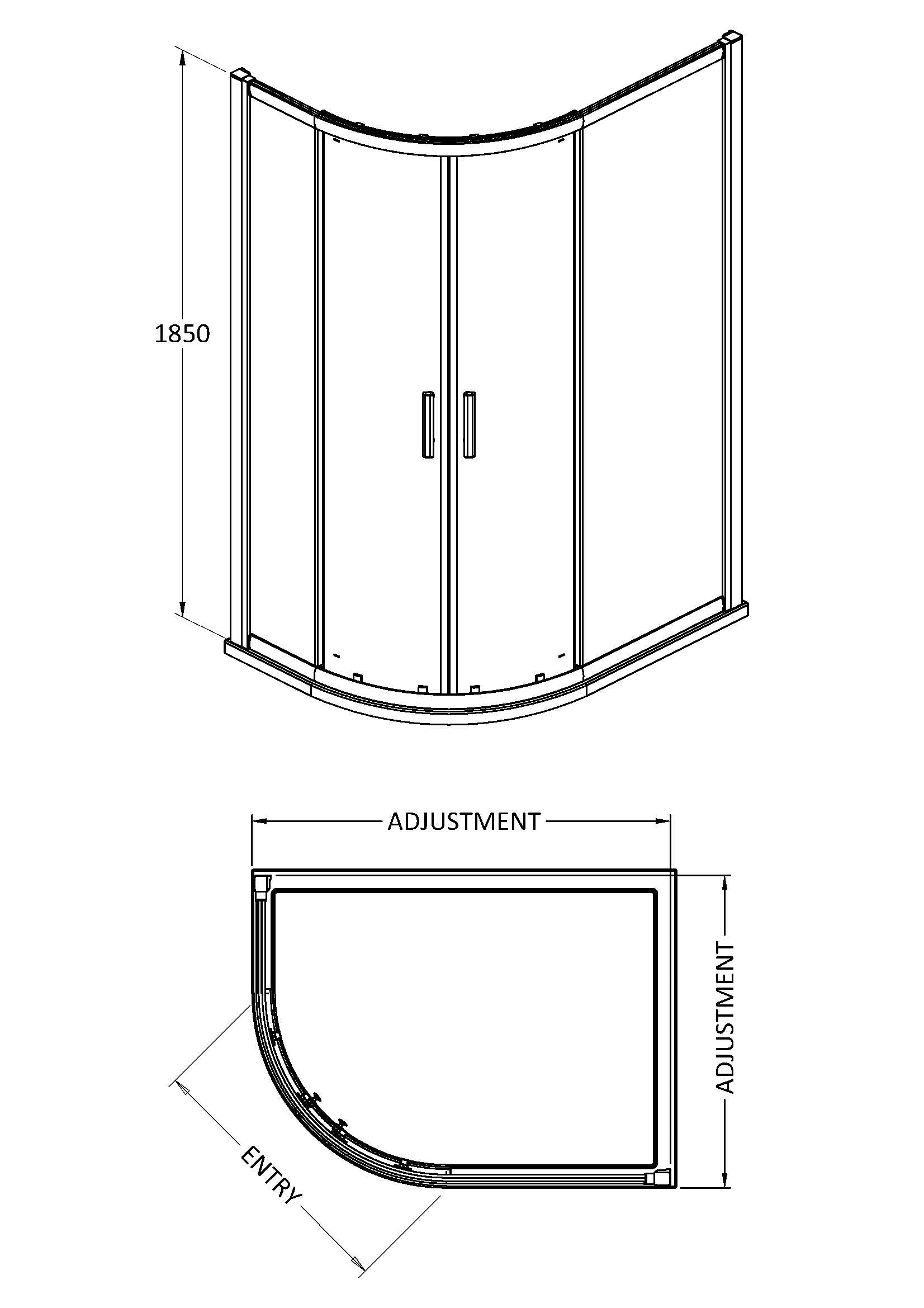 Aluminium shower enclosure with curved glass doors and adjustable panels, modern design for luxury bathroom upgrade.
