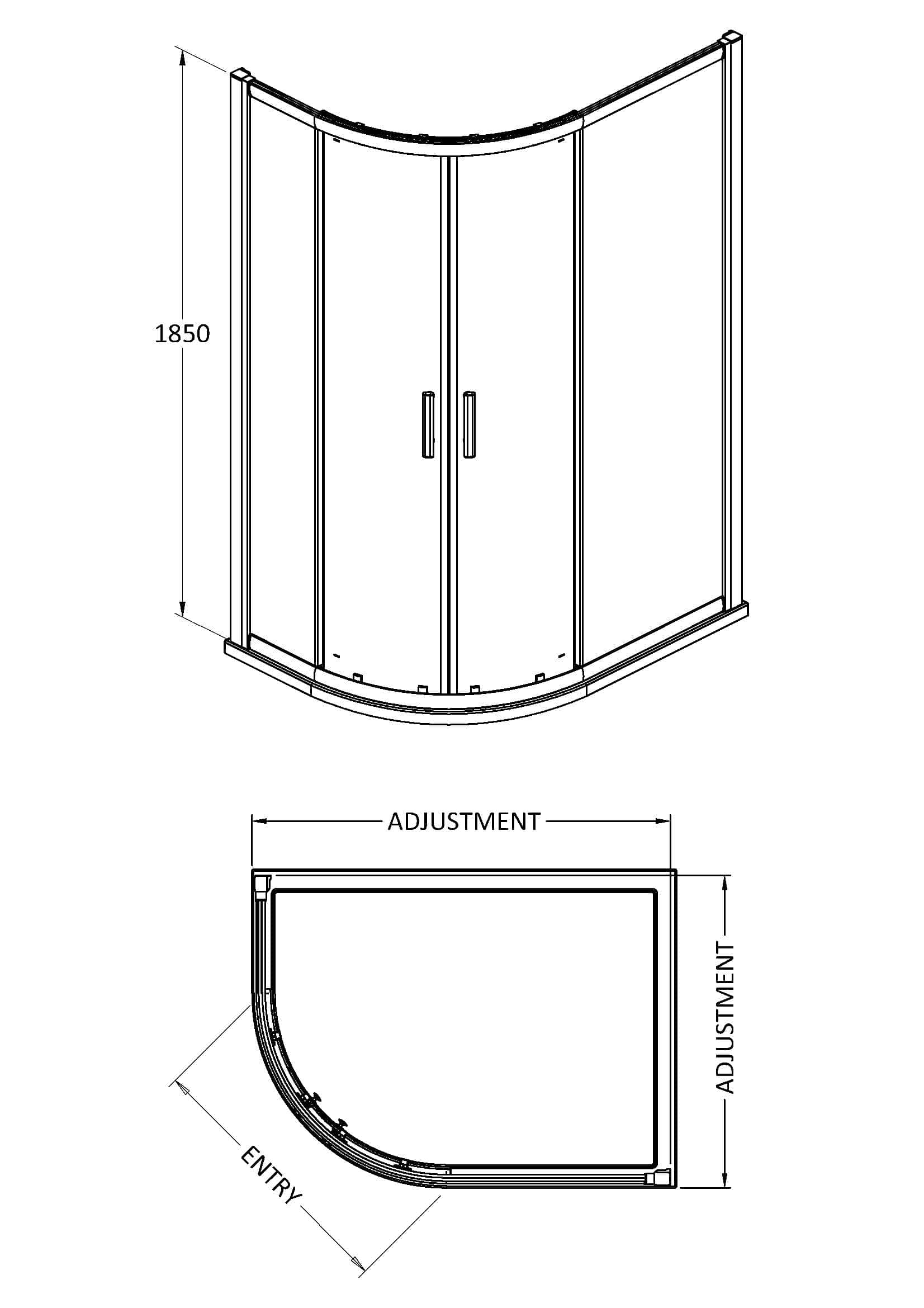 Modular curved shower enclosure with adjustable dimensions and double-door access, perfect for modern bathroom upgrades.