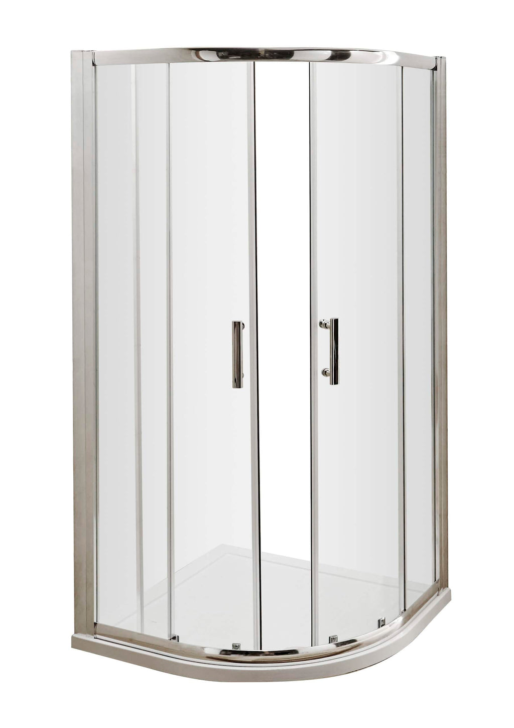 Shower enclosure with sliding glass doors and chrome frame, modern design for stylish bathrooms. Perfect for space-saving shower solutions in contemporary bathroom setups.