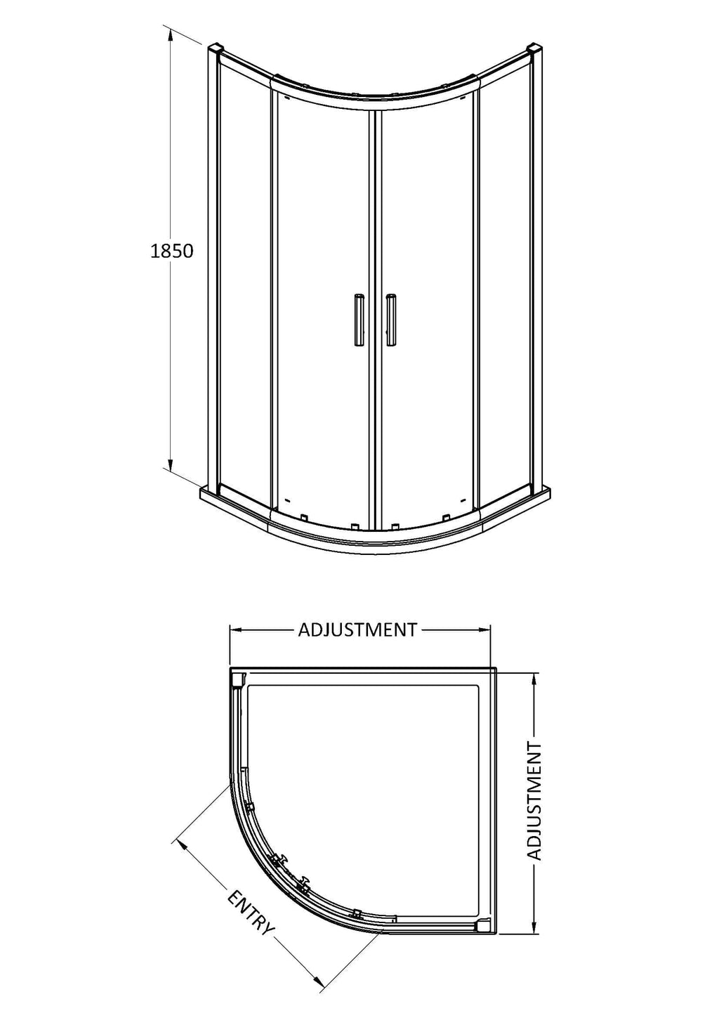 Elegant curved shower enclosure with adjustable dimensions and sleek handles, ideal for modern bathroom renovations and creating a luxurious shower space.