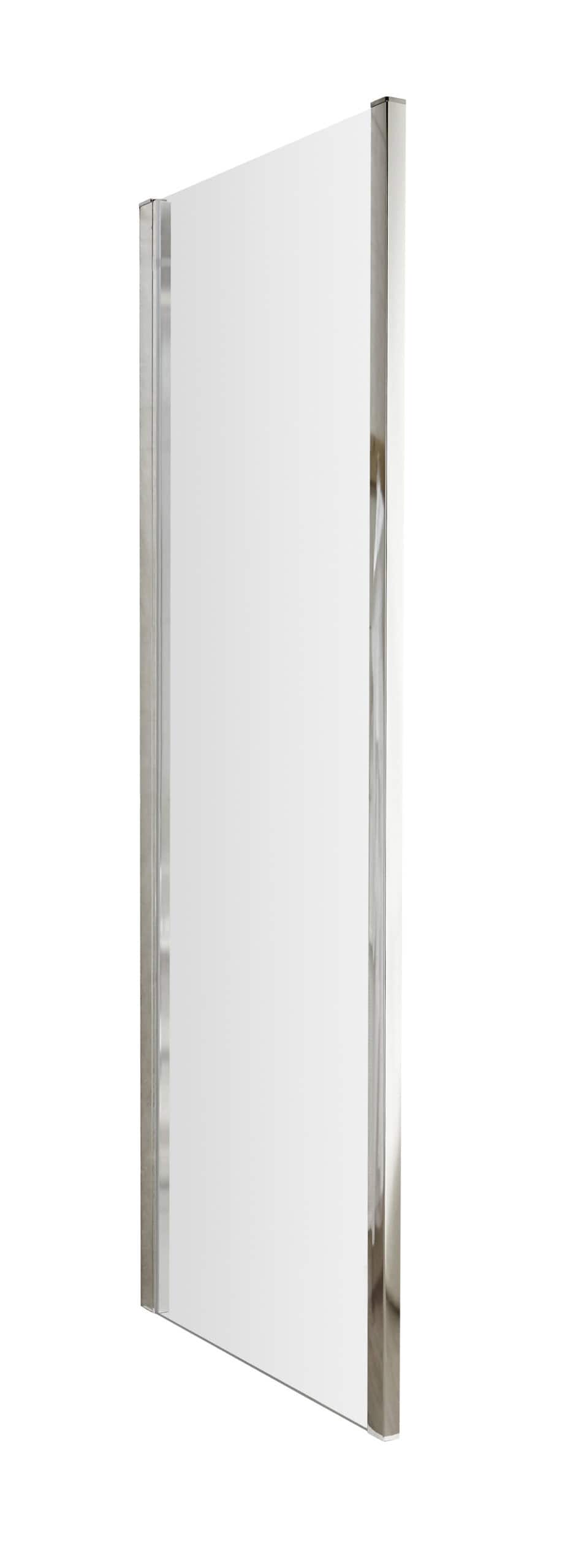 Sleek white shower screen with stainless steel frame for modern bathroom shower enclosure.