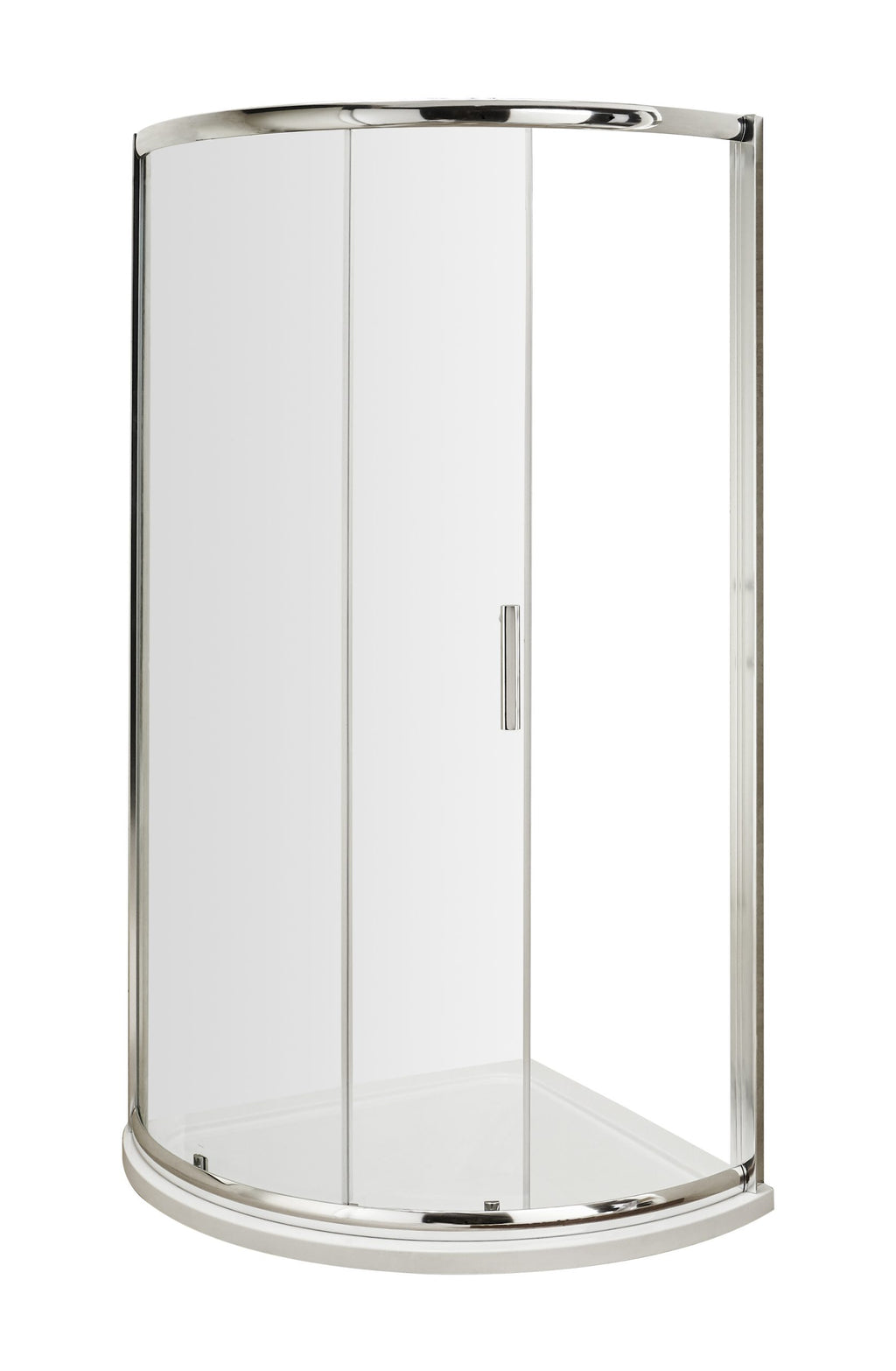Shower enclosure with curved glass doors and chrome details, ideal for modern bathroom designs. High-quality materials ensure durability and easy maintenance, enhancing bathroom aesthetics.