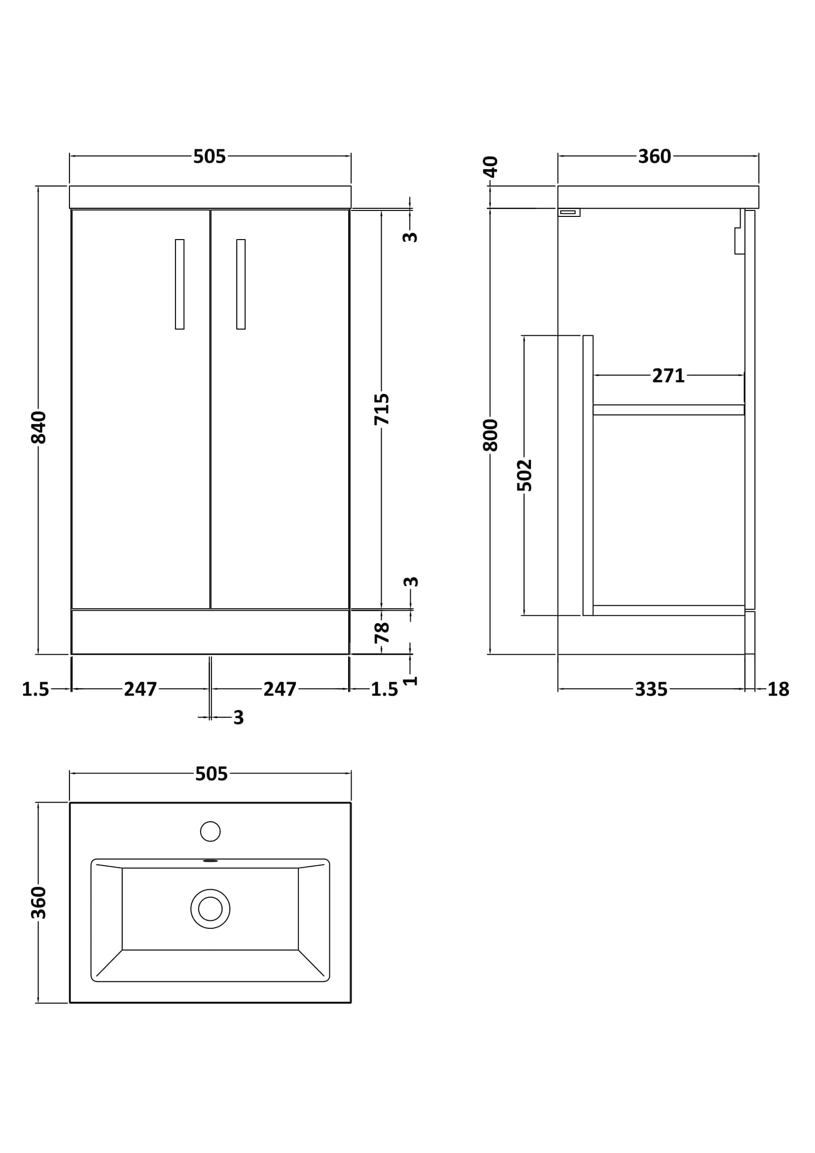 Sleek modern bathroom cabinet with dimensions for seamless fit and ample storage space, ideal for contemporary bathroom designs. Durable build and elegant handle design.