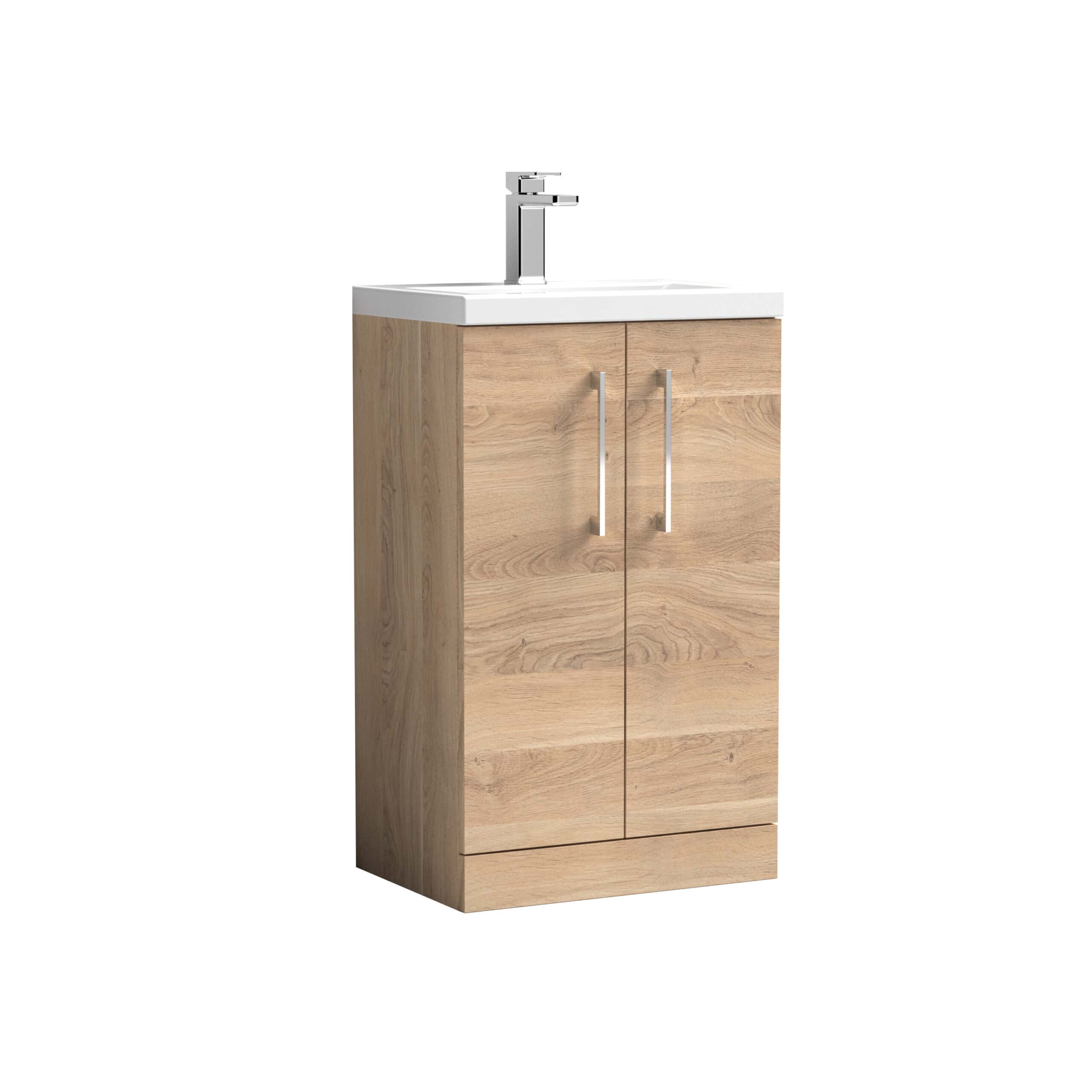Modern wooden bathroom vanity with ceramic sink and chrome faucet for stylish bathroom renovation.