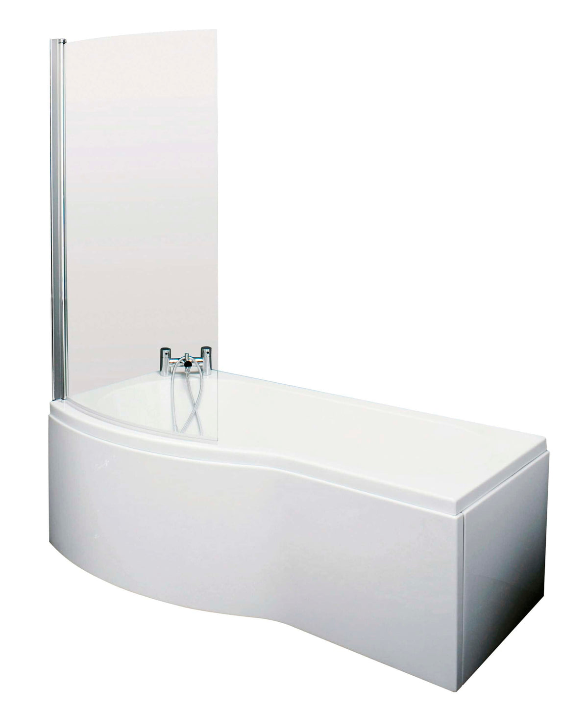 Nuie Square B Shape Shower Bath With Screen And Front Panel - White