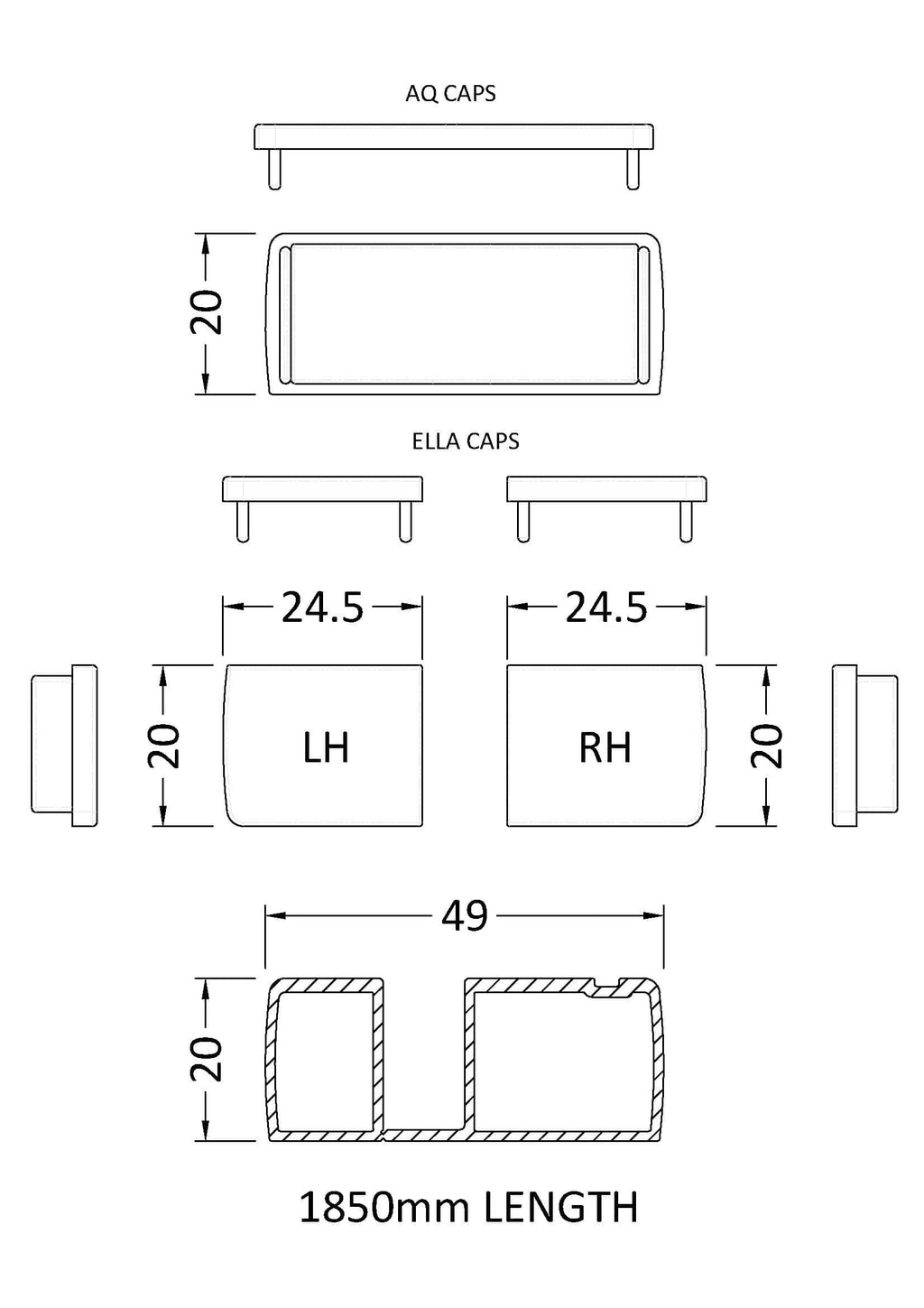 Sleek modern bathroom drawer handles with detailed technical dimensions for custom fit, perfect for luxury bathroom renovations and cabinetry.