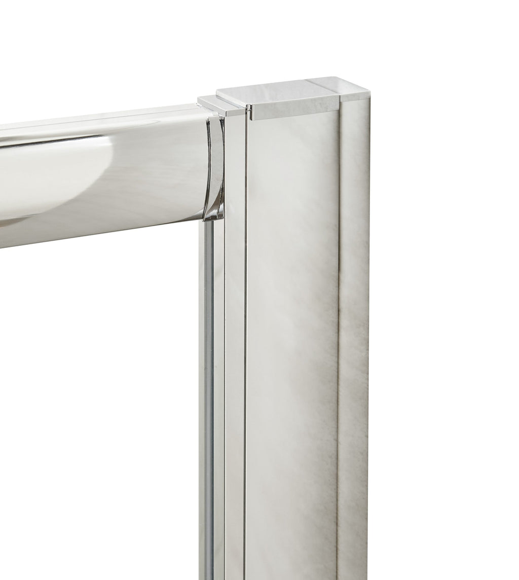 Sleek modern bathroom shower enclosure with glass door, chrome frame and minimalist design, ideal for contemporary bathroom upgrades and ensuring a stylish, water-tight shower space.
