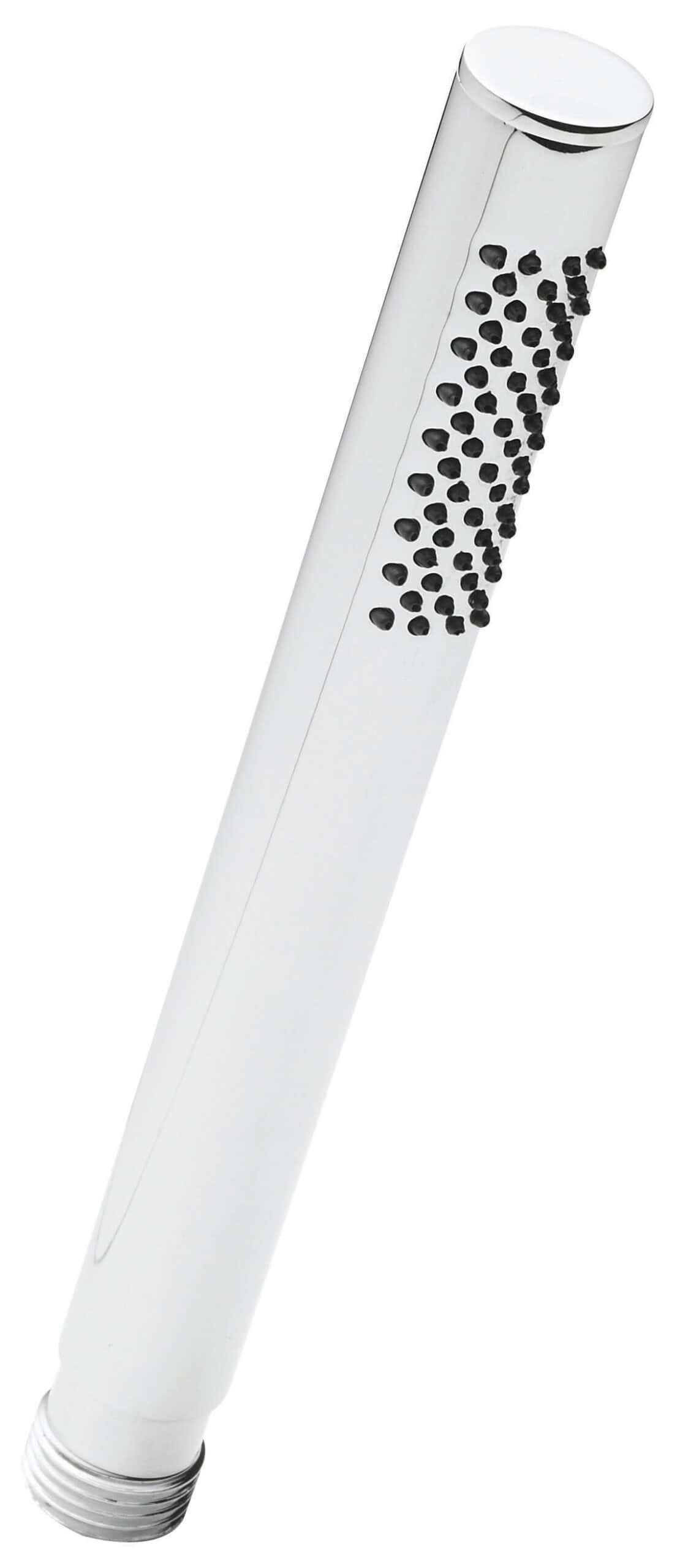 Ultra-modern chrome bathroom shower head with black rubber nozzles for massages and water flow control, ideal for luxurious bathroom upgrades.