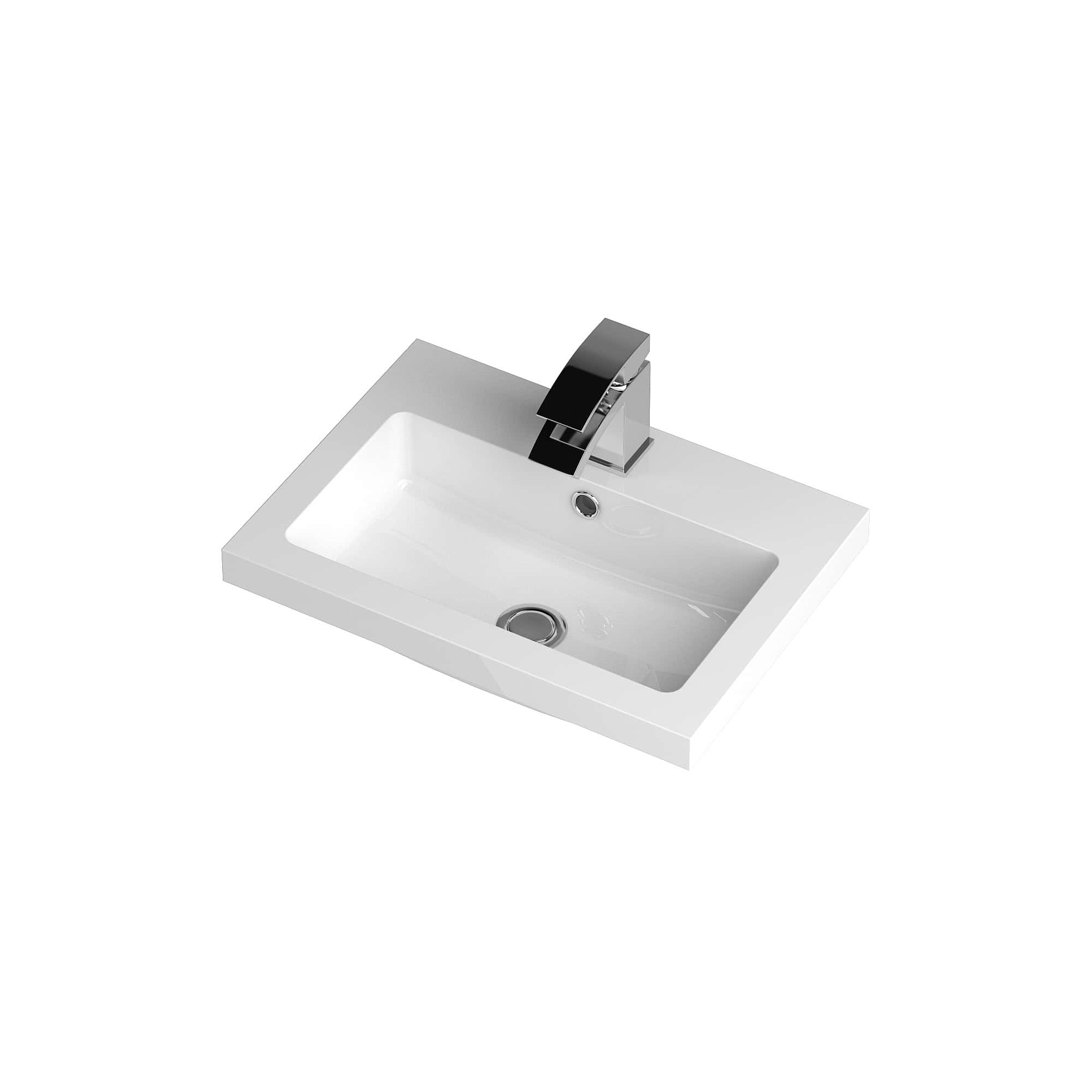 Contemporary white bathroom vanity sink with chrome faucet, sleek design, ideal for modern bathroom decor, durable ceramic material, easy to clean and maintain.