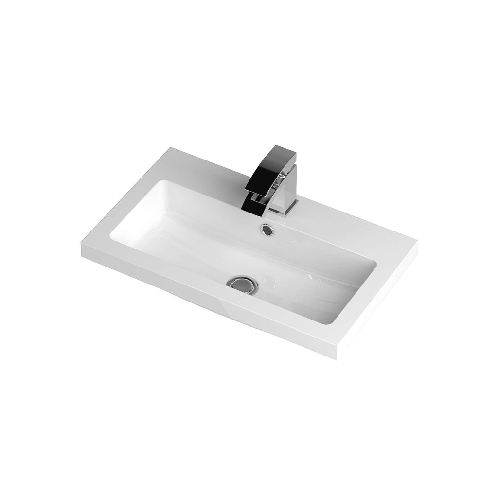 Sleek white rectangular bathroom sink with black modern faucet, perfect for contemporary bathroom designs and fixtures, featuring a spacious basin and chrome drain, ideal for stylish and functional bathroom decor.