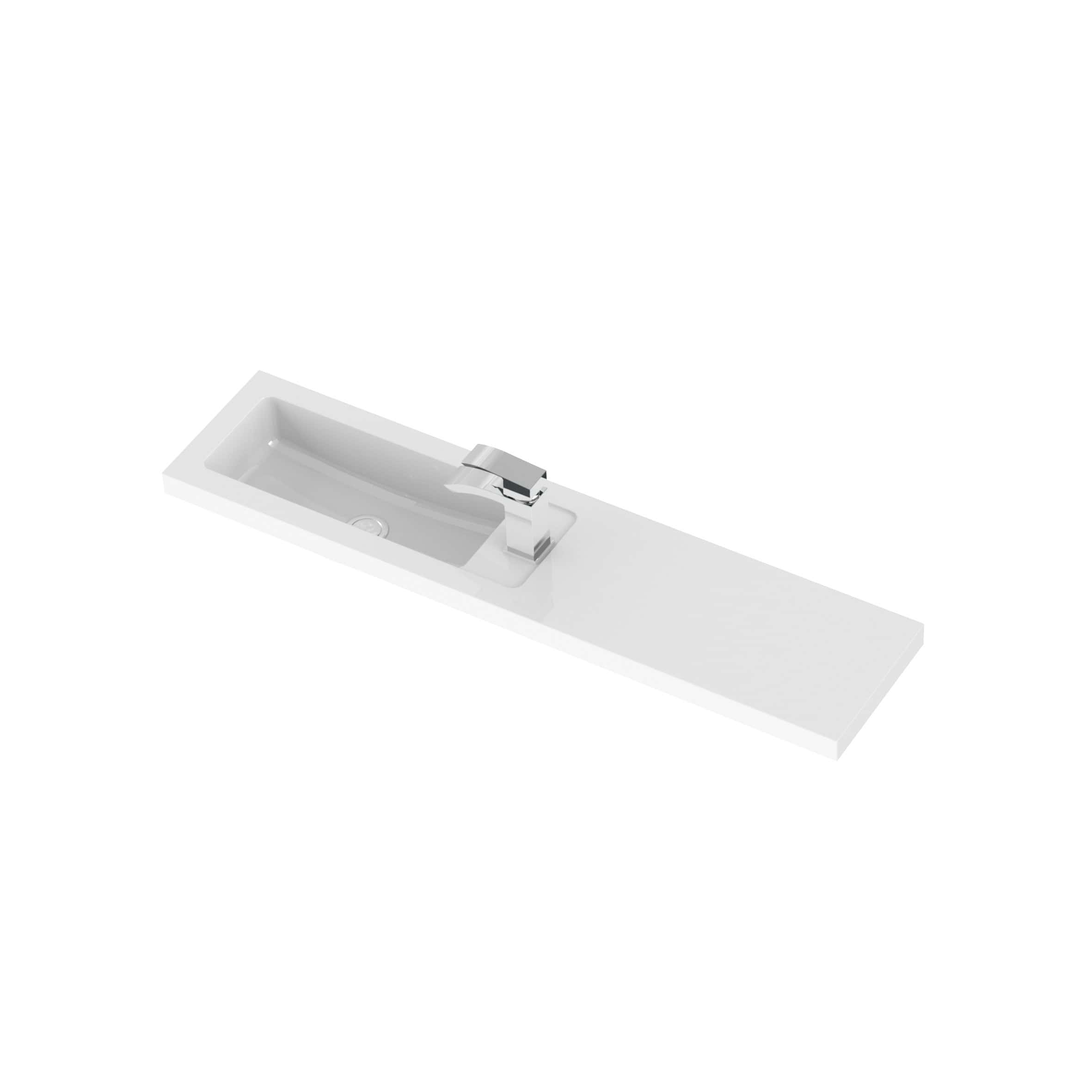 Sleek white bathroom vanity sink with integrated countertop and modern chrome faucet, designed for stylish and functional bathroom vanity units.