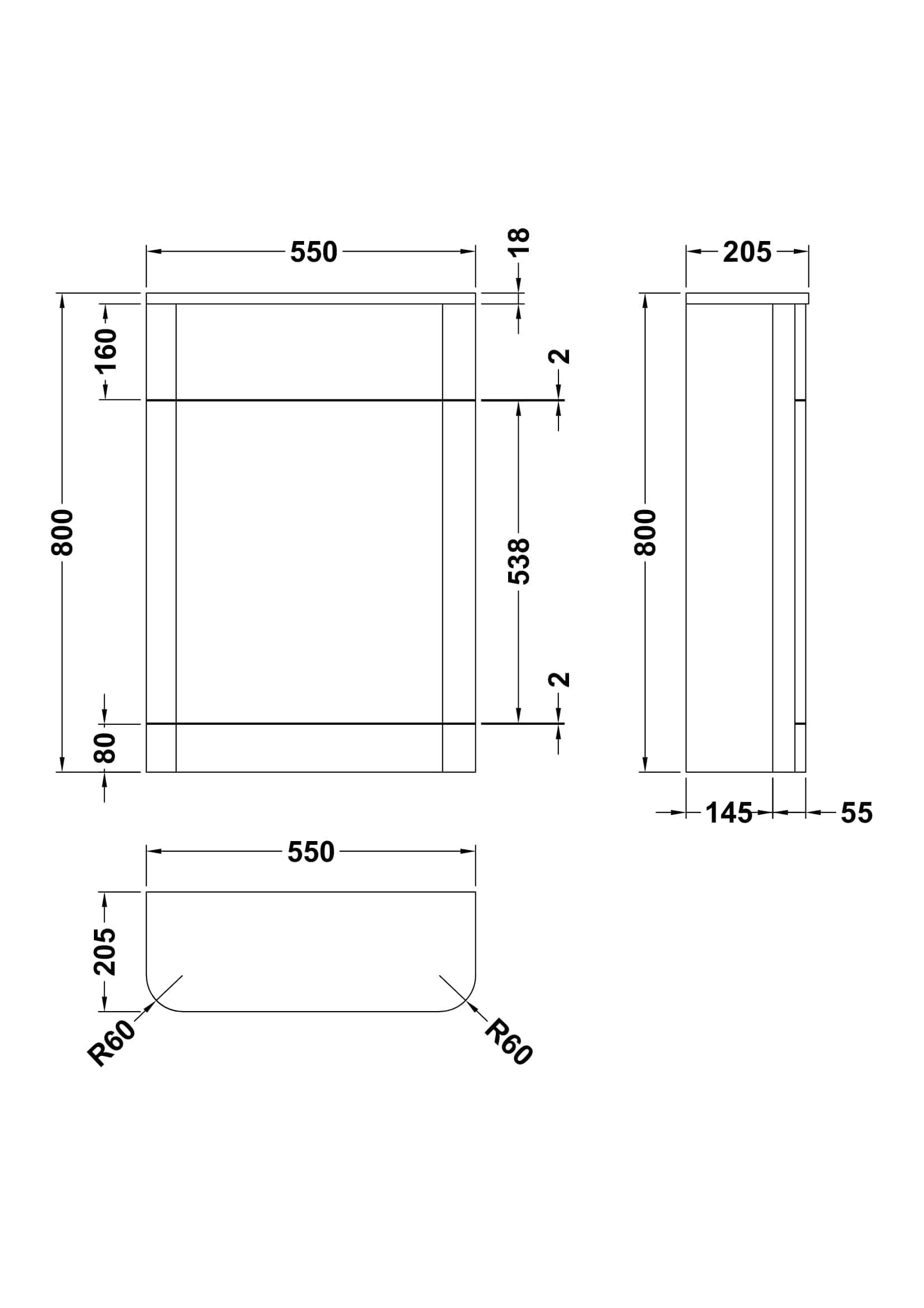 Stylish bathroom vanity unit with detailed technical measurements, ideal for modern bathrooms, featuring spacious storage and sleek design aesthetics.